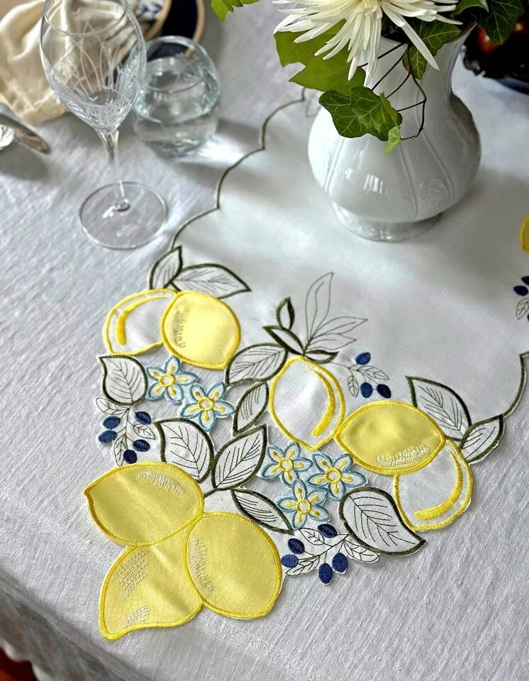 Lemons Table Runner Handmade Decorative Fabric Table Runner 70"x13"