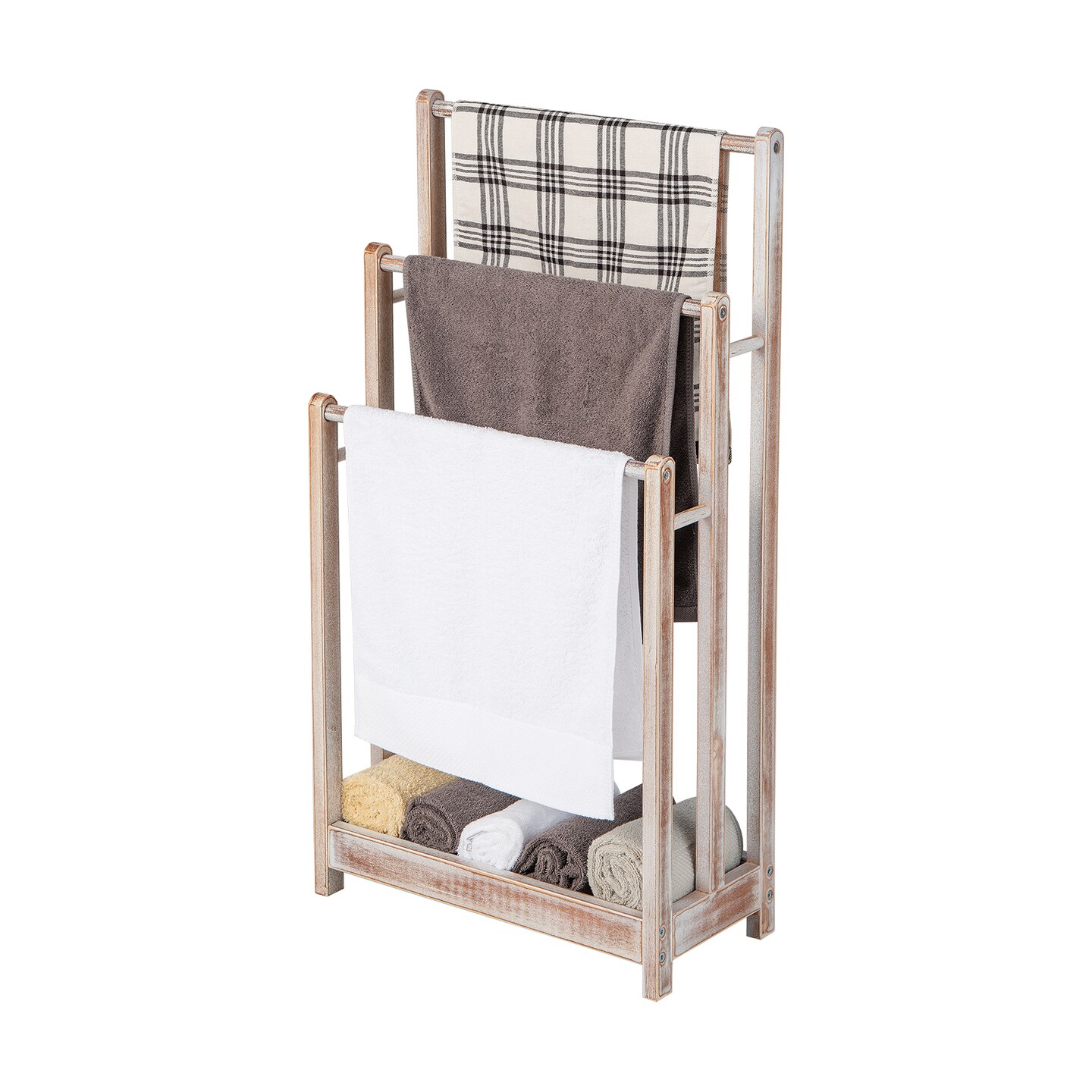 Freestanding Towel Rack 3-Bar Hand Towel Drying Stand with Bottom Storage Shelf