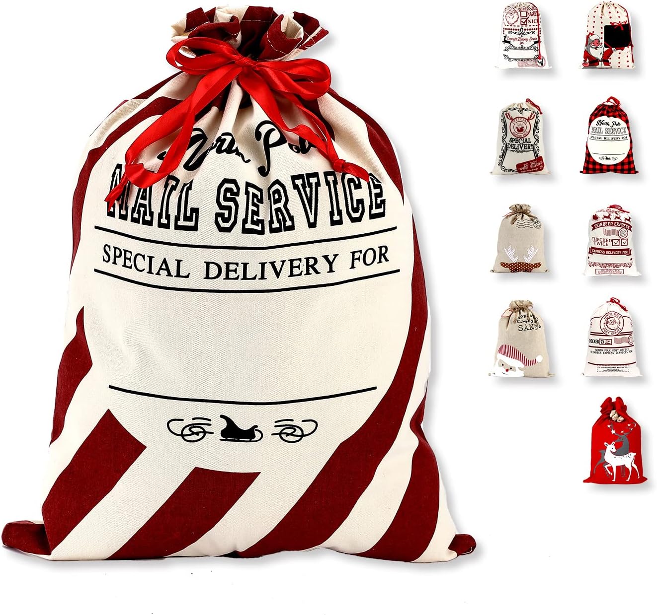 Christmas Santa Sack, Large Christmas Canvas Gift Bag with Drawstring, [Place to Write Wishes] Reusable Personalized Best Gift, for Xmas Package Storage, Christmas Party Supplies Favors