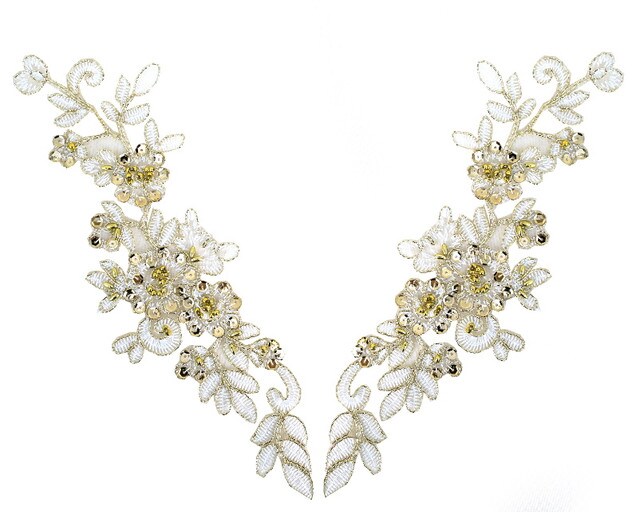 3.5&#x22; Wide x 12&#x22; Long Gold Bridal Venice Lace with Beaded Sequins Pack of 25