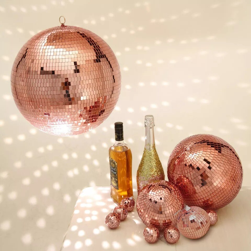 6 pcs 2" wide Rose Gold Glass Mirror Disco Balls Ornaments Wedding Decorations