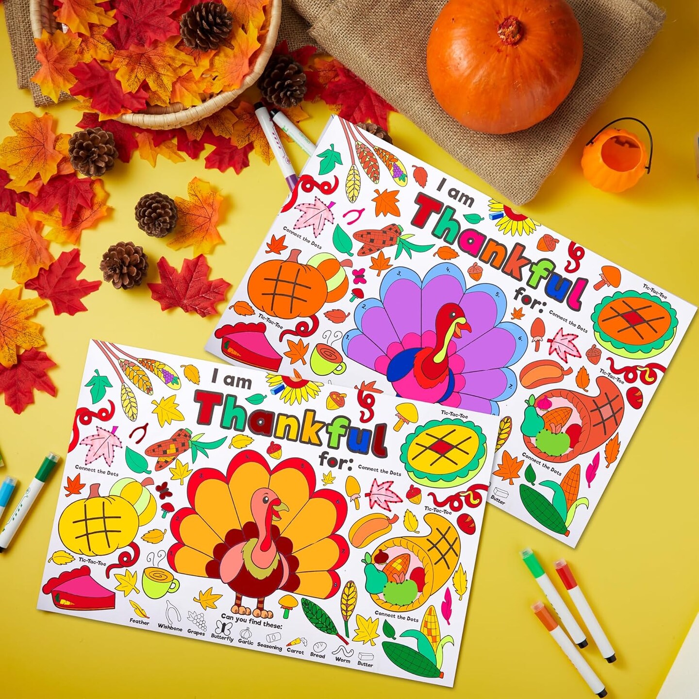 24-Pack Thanksgiving Coloring Placemats for Kids – Turkey & Fall Designs, 11x17 Inch DIY Art & Craft Table Mats for School, Home, and Party Activities (No Color Pens Included) (Muiticolor) 1 x 2 x 3 inches