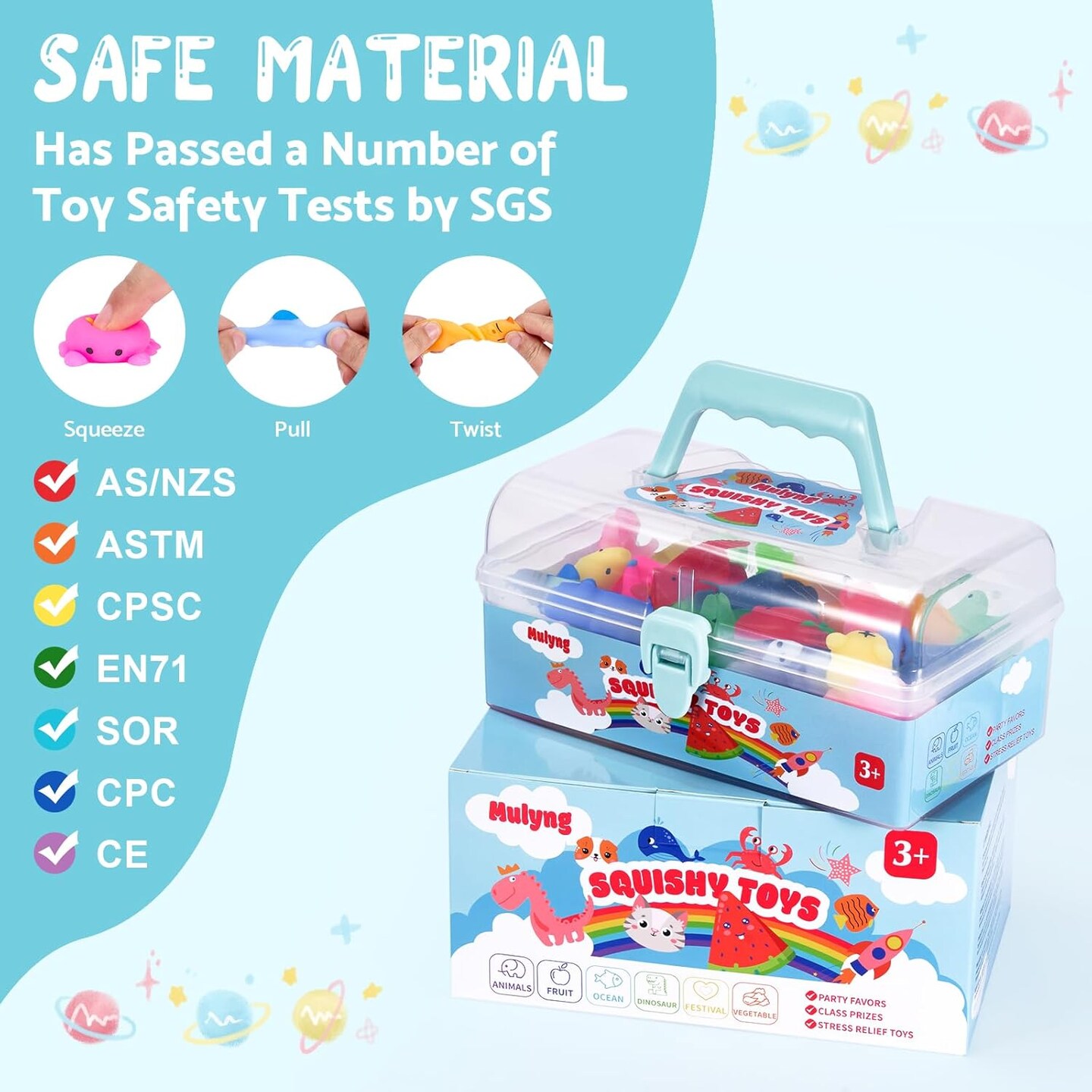 80-Pack Mochi Squishy Toys – Kawaii Fidget Toys for Kids, Party Favors, Christmas, Birthday, Easter Goodie Bag Fillers, Classroom Prizes, Comes with Storage Box, No Duplicates