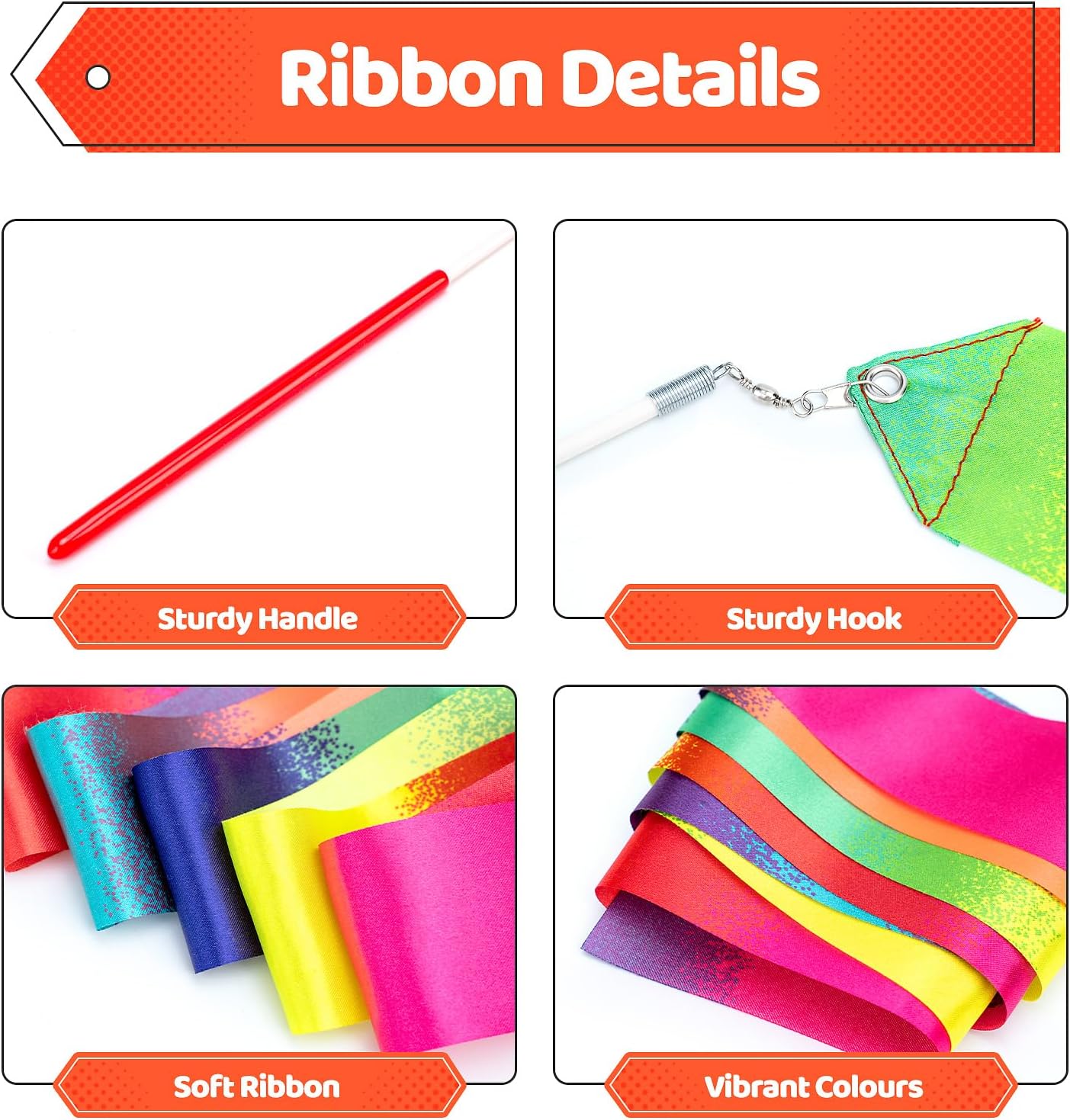 20-Pack Ribbon Dancing Wands for Kids – Rainbow Dance Streamers, Princess Party Favors, Gymnastics Twirling Ribbon Sticks, Artistic Play & Goodie Bag Stuffers for Girls (Rainbow)