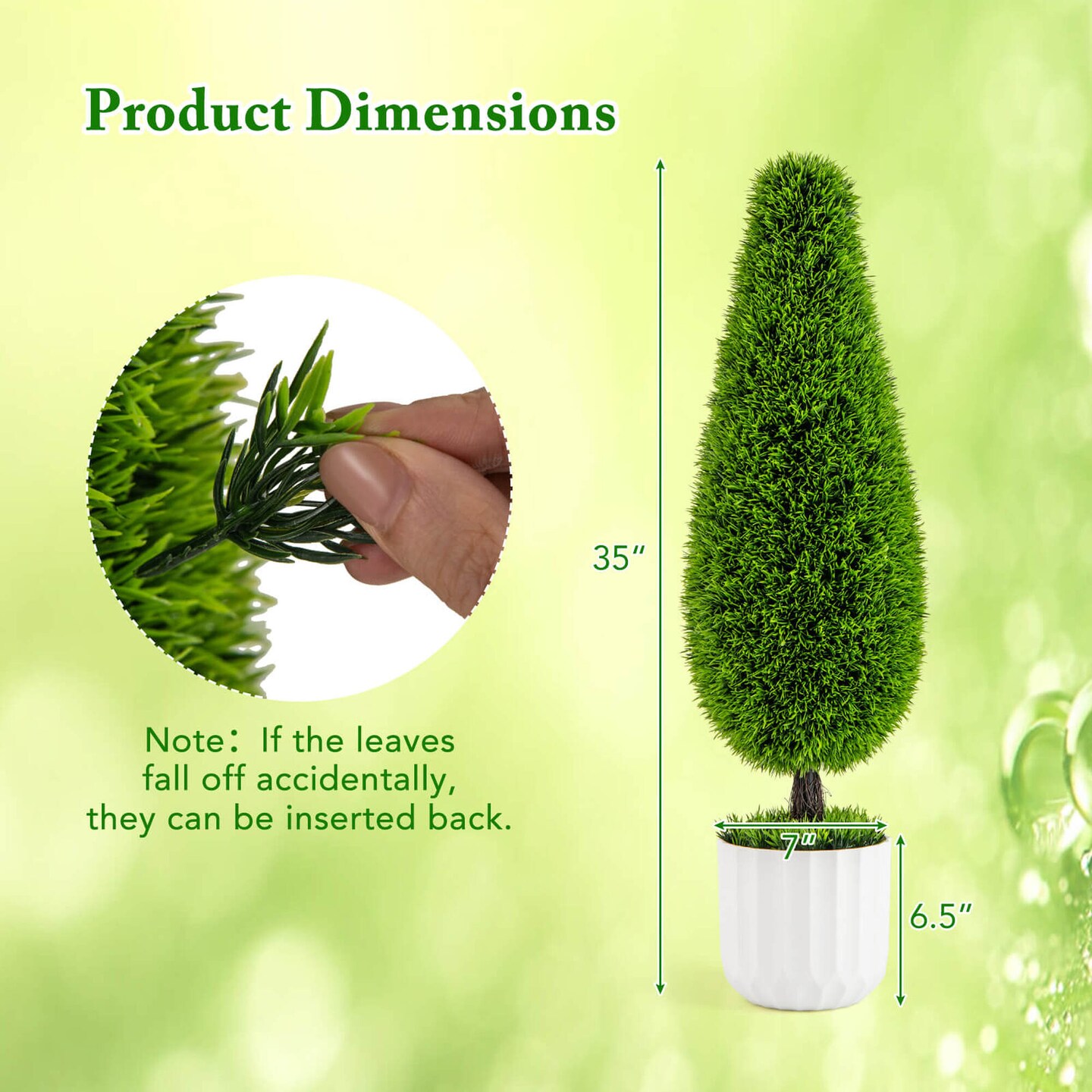 Costway 2 Pack Artificial Cedar Plant 3 FT Potted Teardrop Shaped Bush with Premium PE Leaves
