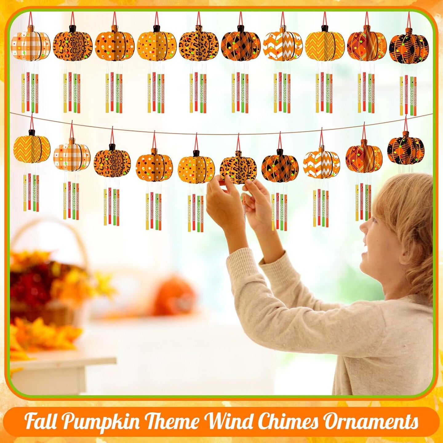 128 Pcs Fall Crafts Pumpkin Wind Chime Making Kit Make Your Own Pumpkin
