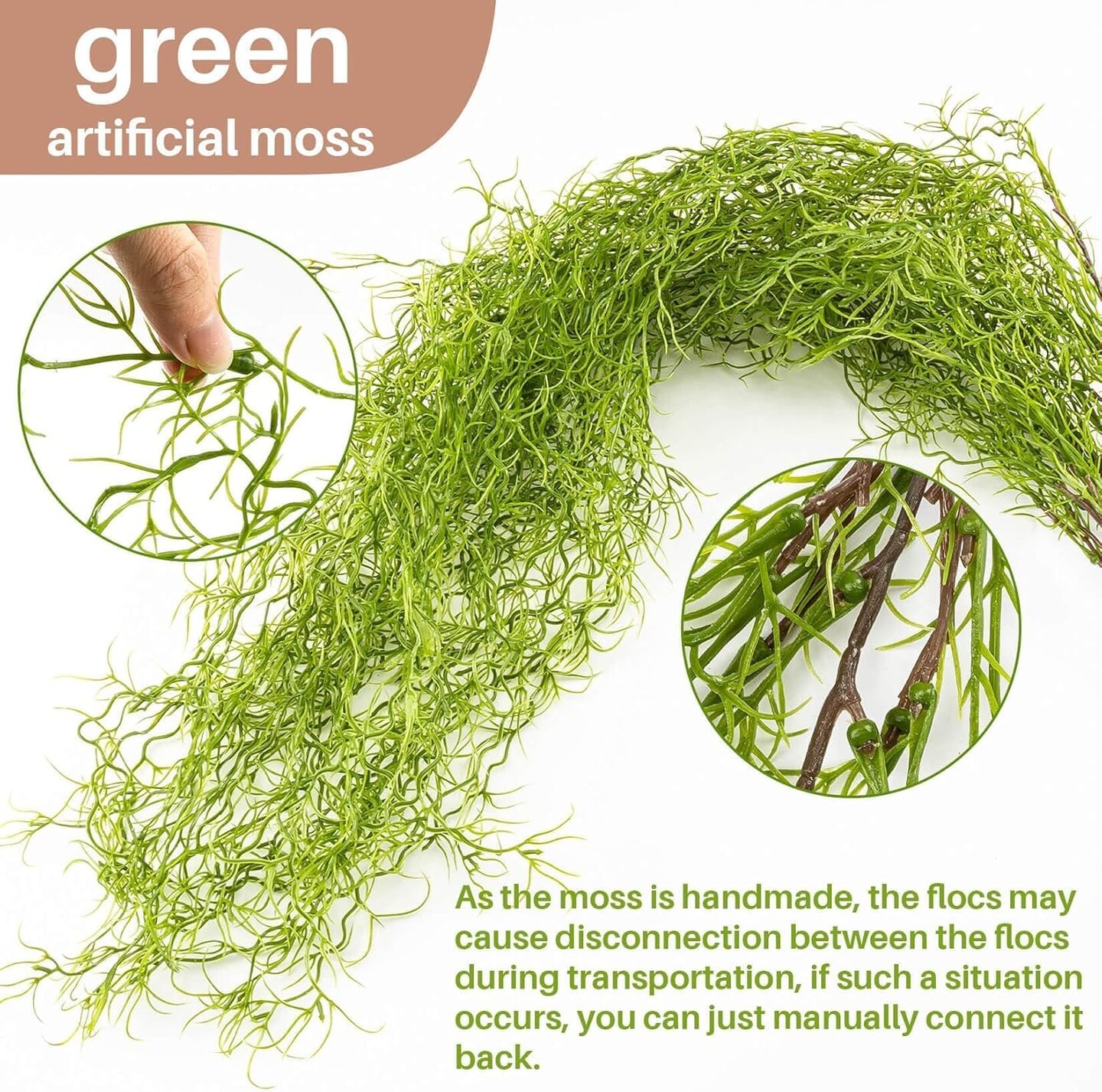 Artificial Hanging Moss Bulk for Plants 3PCS (Green-2) 14"D x 7"W x 0.5"H