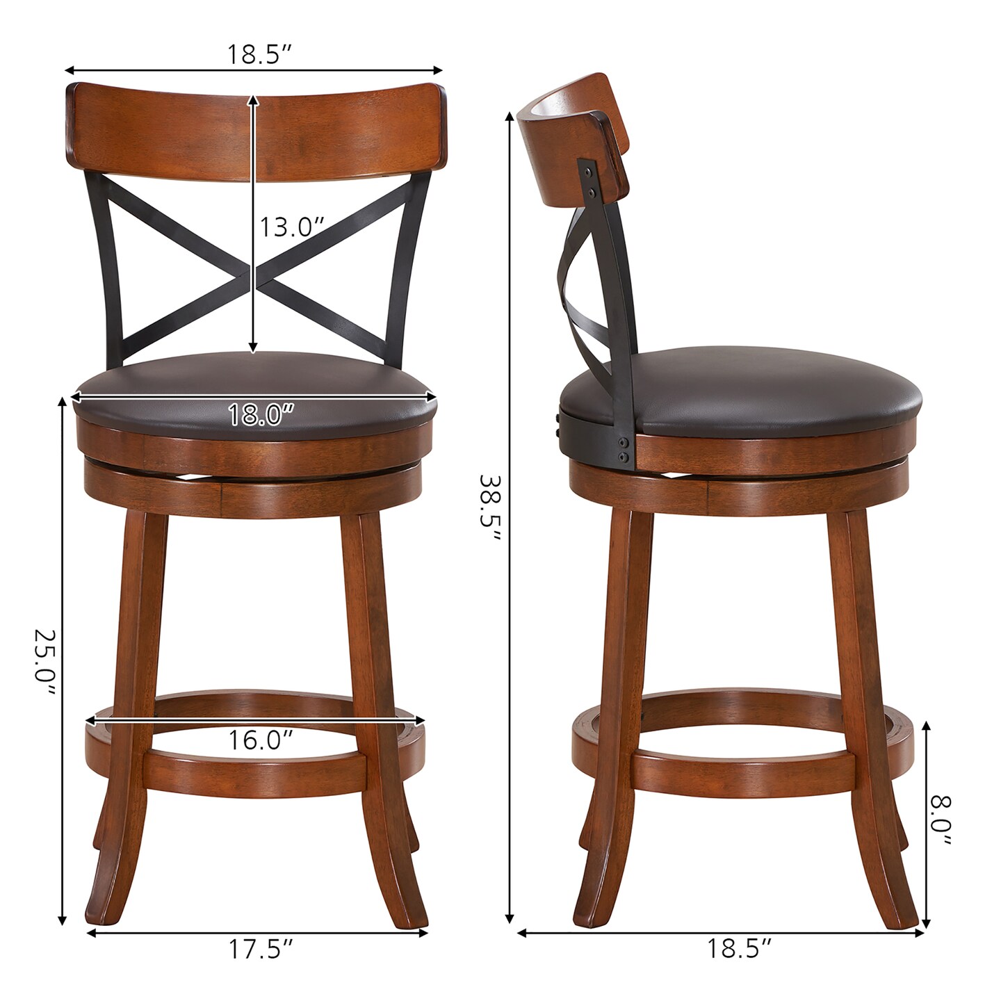 Costway Set of 4 Bar Stools Swivel 25'' Dining Bar Chairs with Rubber Wood Legs