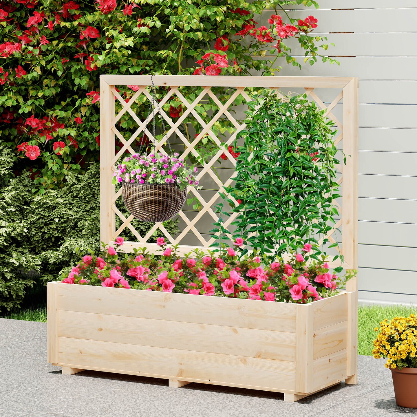 Costway 1/2 PCS 40" Wooden Raised Garden Bed with Lattice Trellis for Climbing Vine Flower
