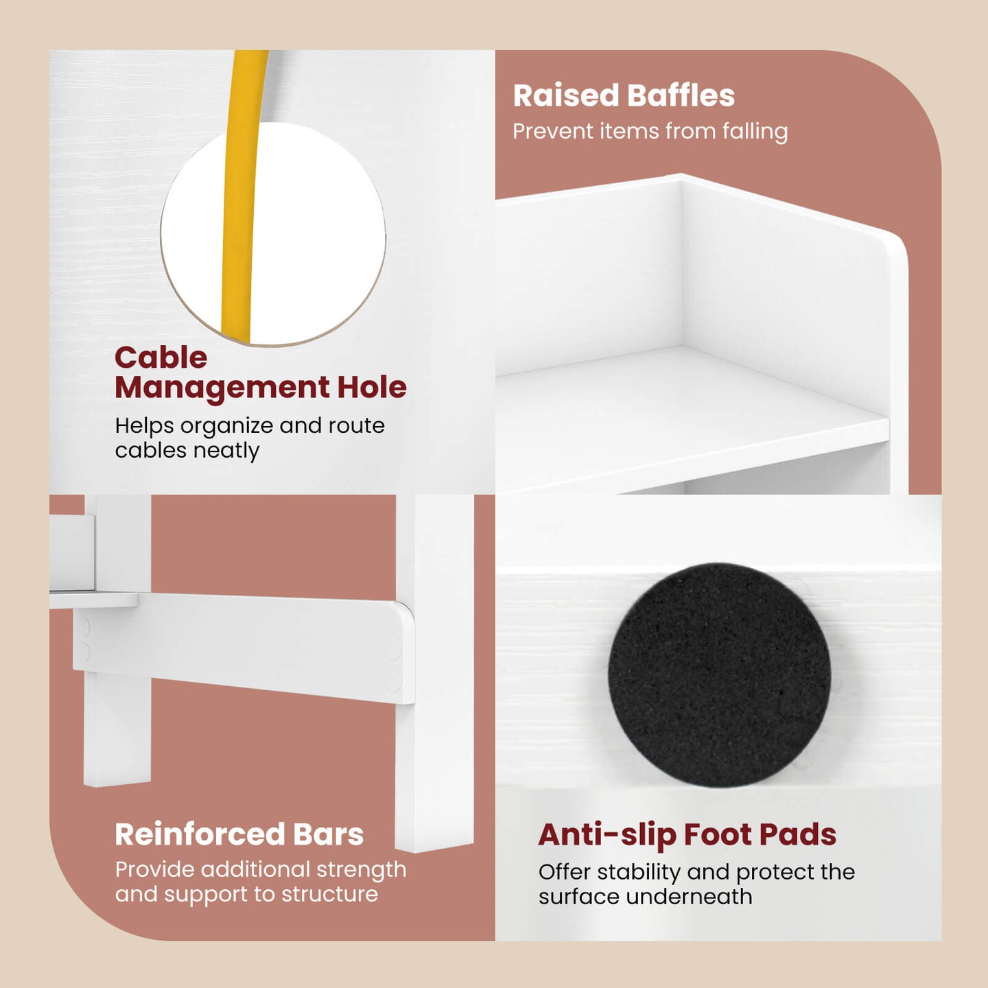 Costway Computer Desk with Power Outlets and USB Ports & Type-C Hutch Open Shelf Drawer Black/White