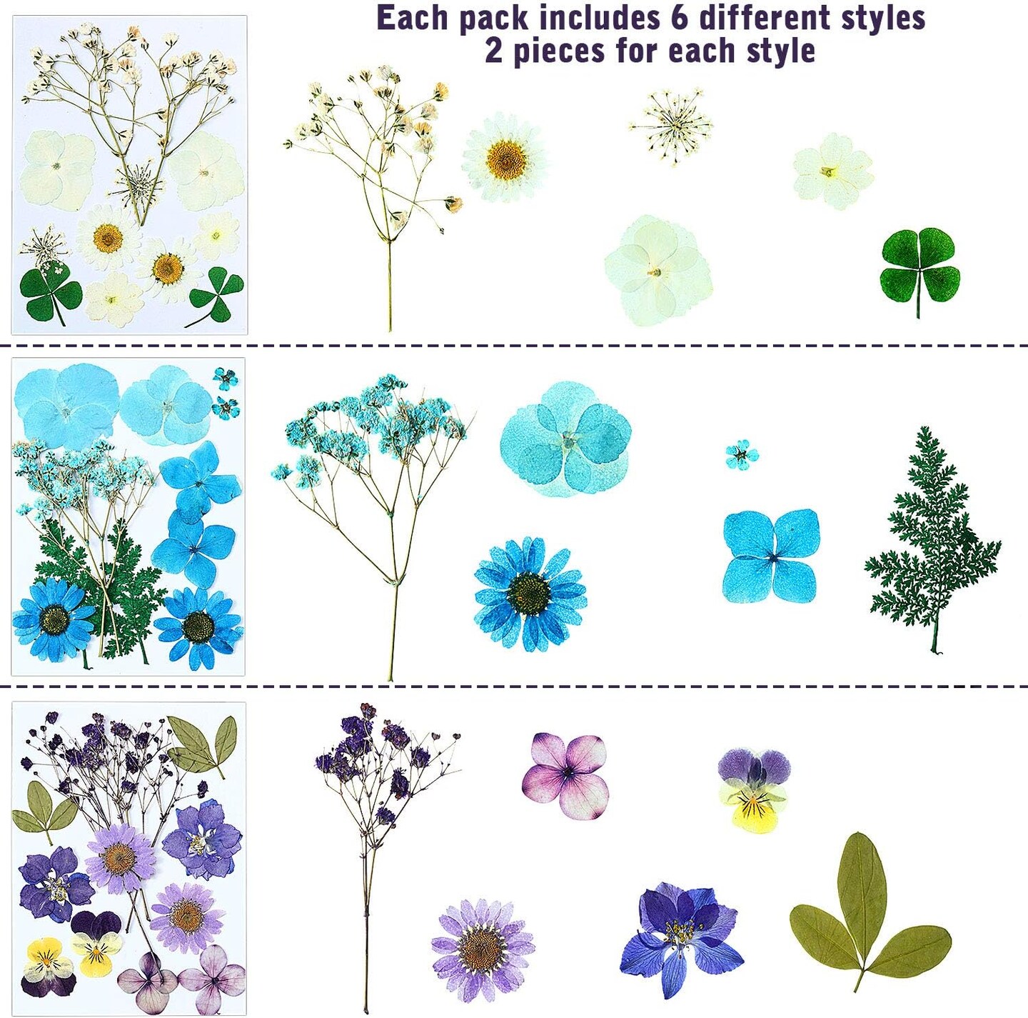 72 Pcs Dried Pressed Flowers for Resin Molds