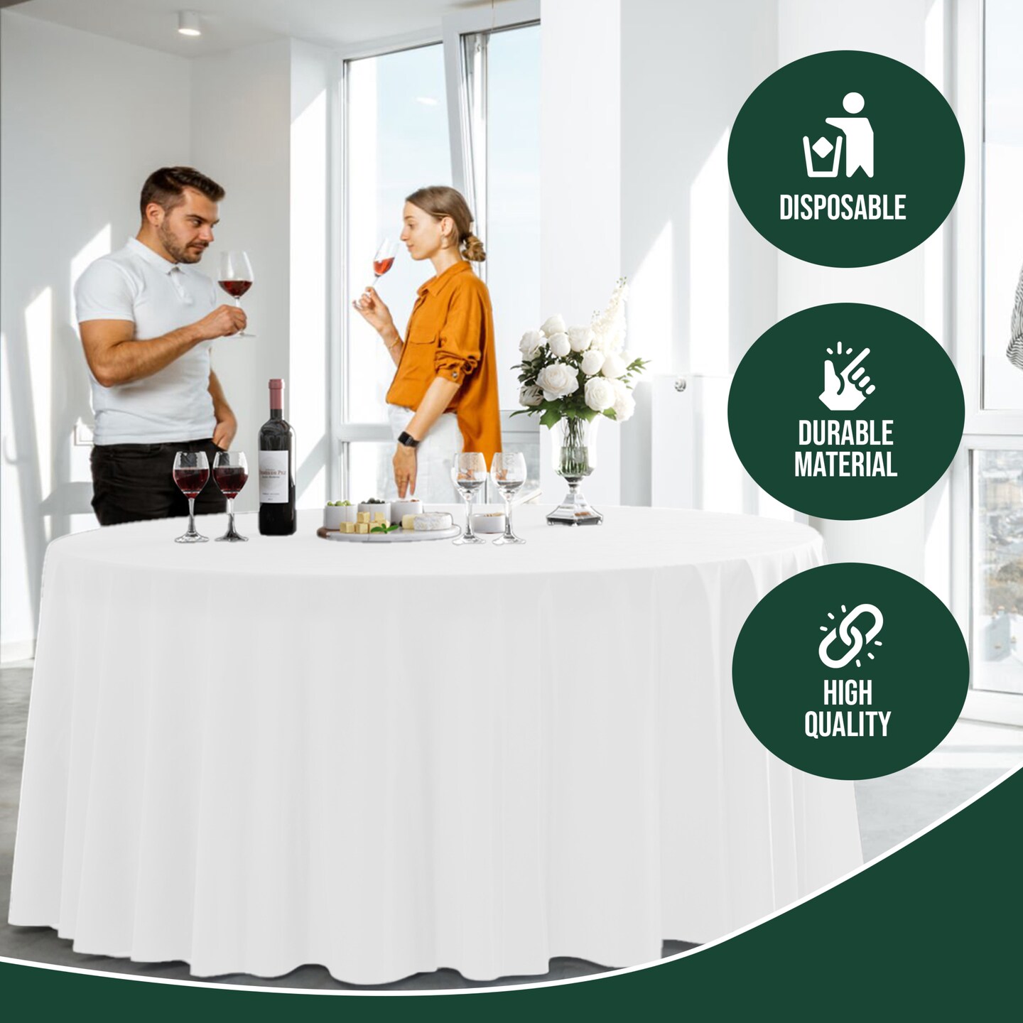 Bulk Pack Plastic Table Cloth - 120 Inch Round Disposable Tablecloth for Parties - Round Tablecloth - Disposable Table Cloths for Parties-Exquisite Party Solids