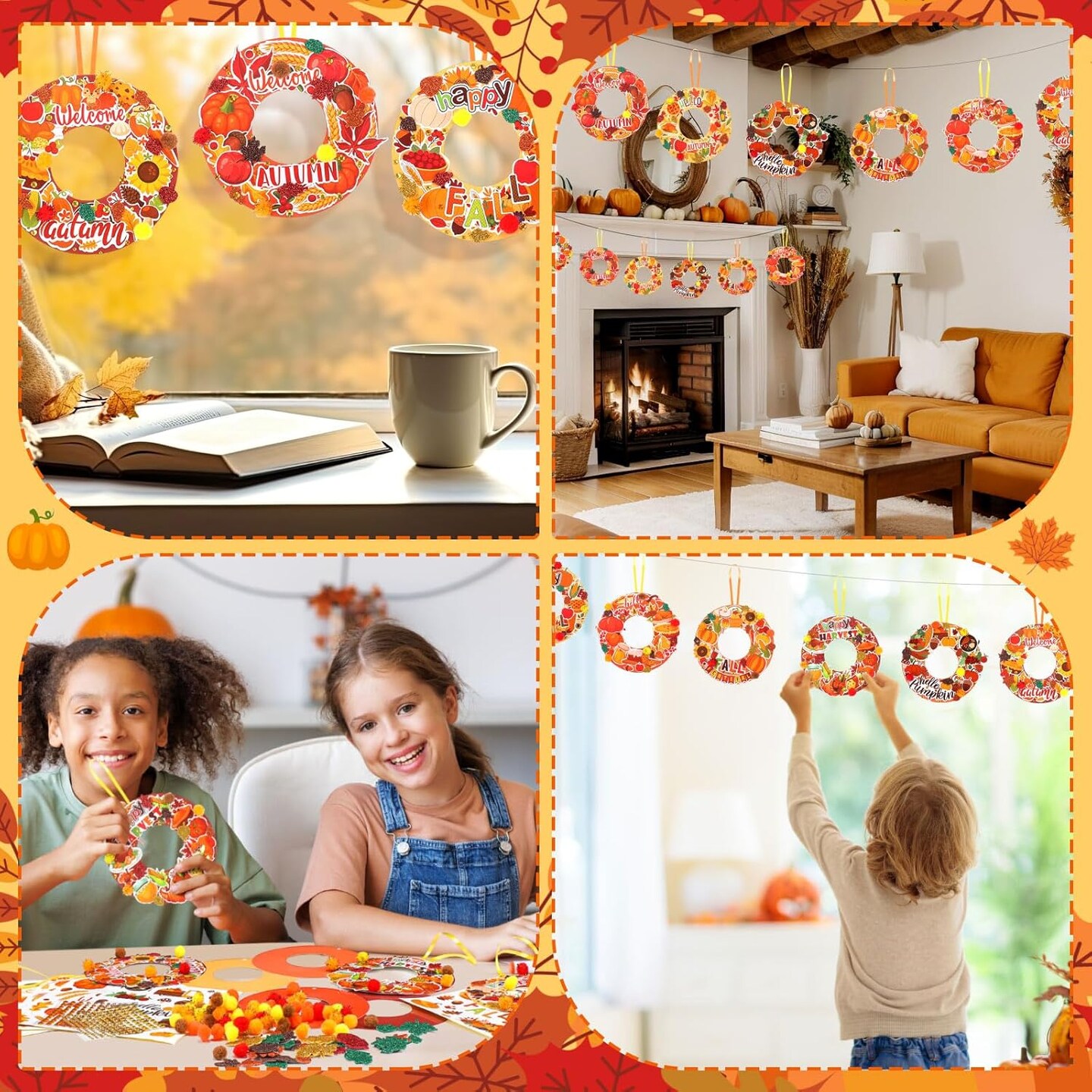 48 Sets Autumn Wreath Craft Kits for Kids