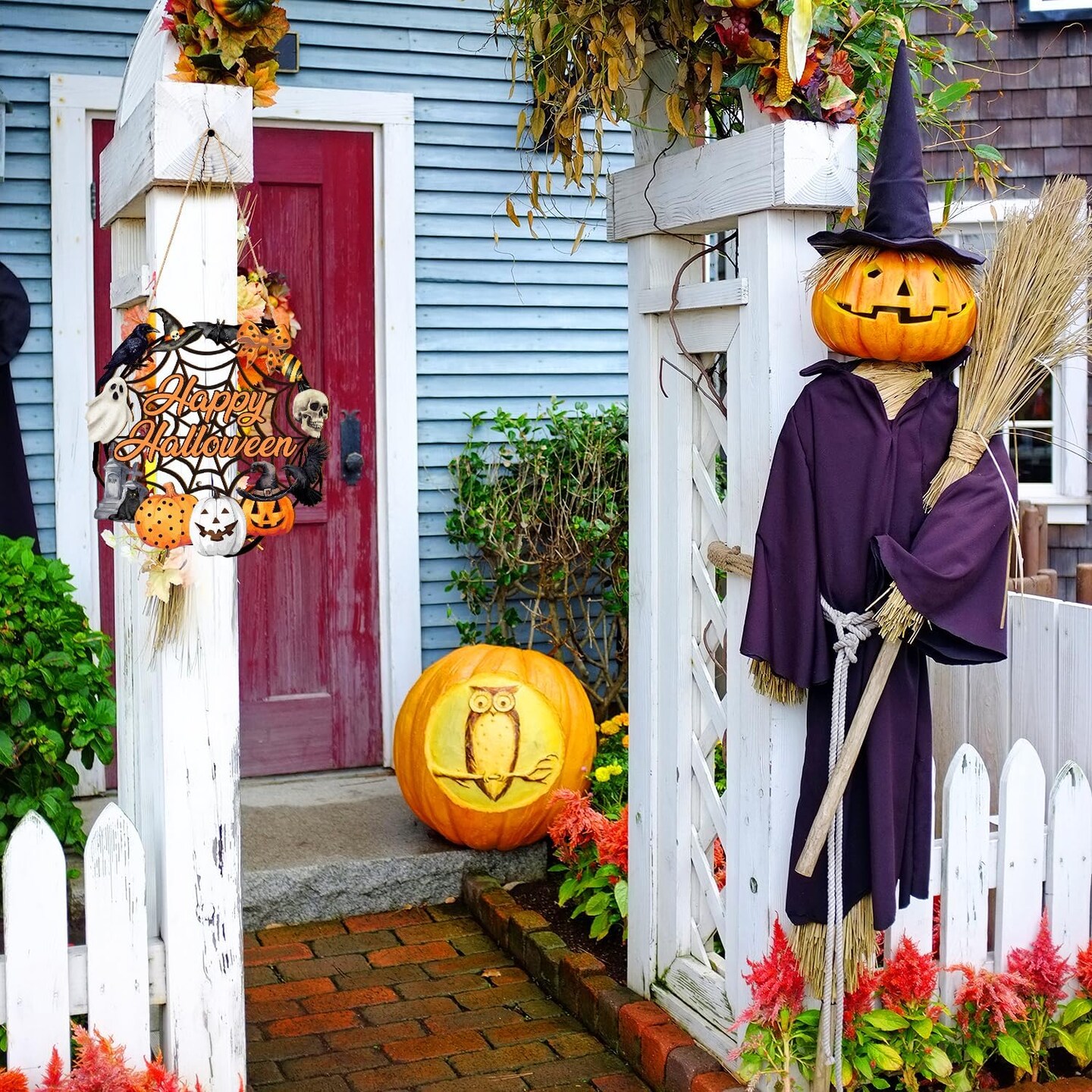 Halloween Decoration Wooden Ghost Door Wreath