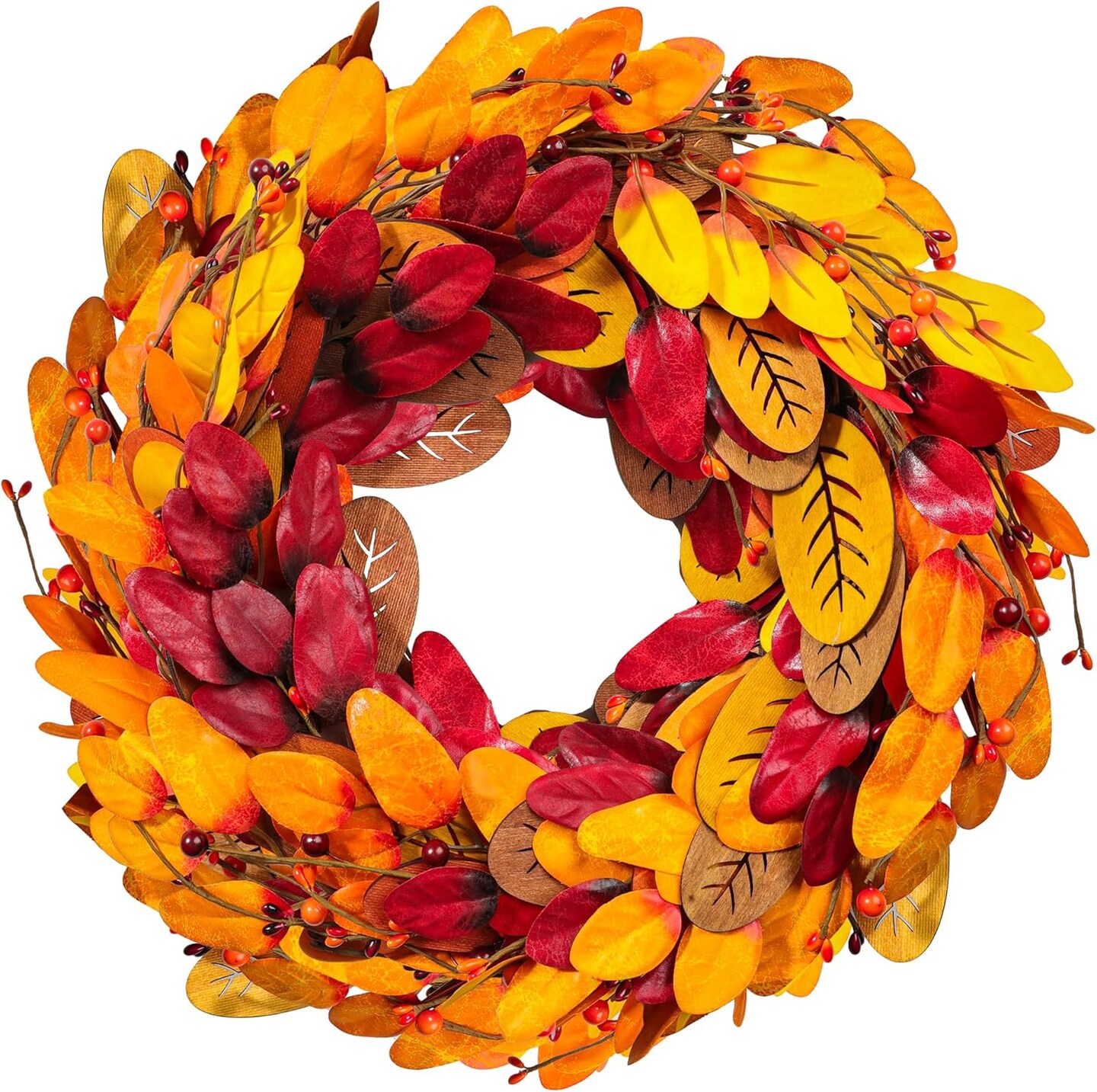 20 Inch Fall Wreath, Artificial Fall Wreaths for Front Door with Fall Artificial maple leaf & Pine Cones & Berries, Autumn Wreath Decor Front Door Indoor or Outdoor Wall Home Party Decoration