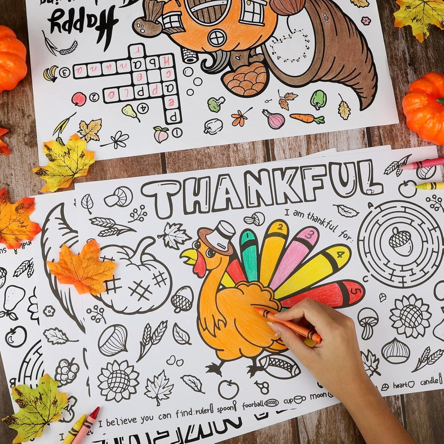 Fall Thanksgiving Coloring Placemats for Kids - 12 SHEETS