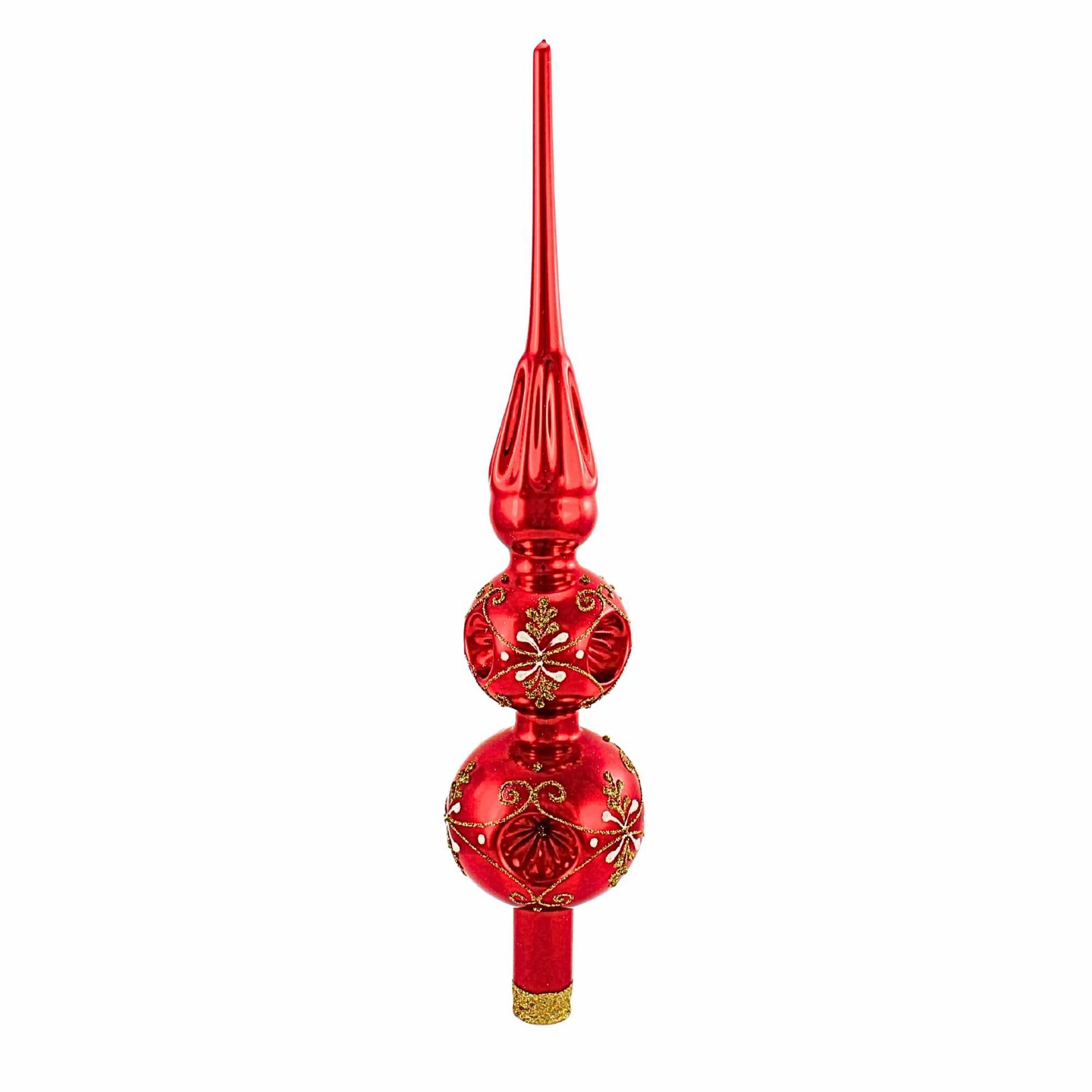 Golden Bell Collection 13.25 In Shiny Red Finial W/Gold Design Christmas Tree Topper , Christmas Decor Reflector Tree Topper