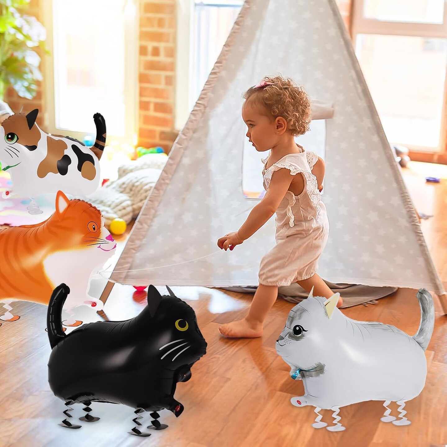 8 Pcs Walking Cat Foil Balloons – Animal Shaped Mylar Balloons for Kids’ Birthday Parties, Farm or Cat Theme Decorations (Cat-8 Pcs)