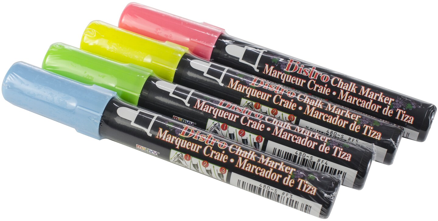Uchida Bistro Chalk Marker 6mm Point Set 4/Pkg-Fluorescent Blue, Red, Green & Yellow