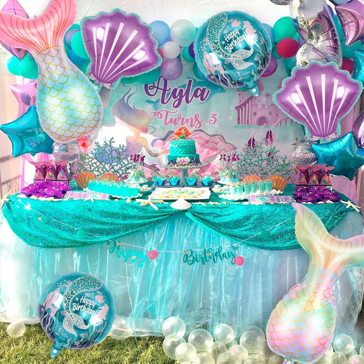 6 Pcs Mermaid Sea Foil Balloons, Mermaid Tail Sea Shell Mylar Balloons