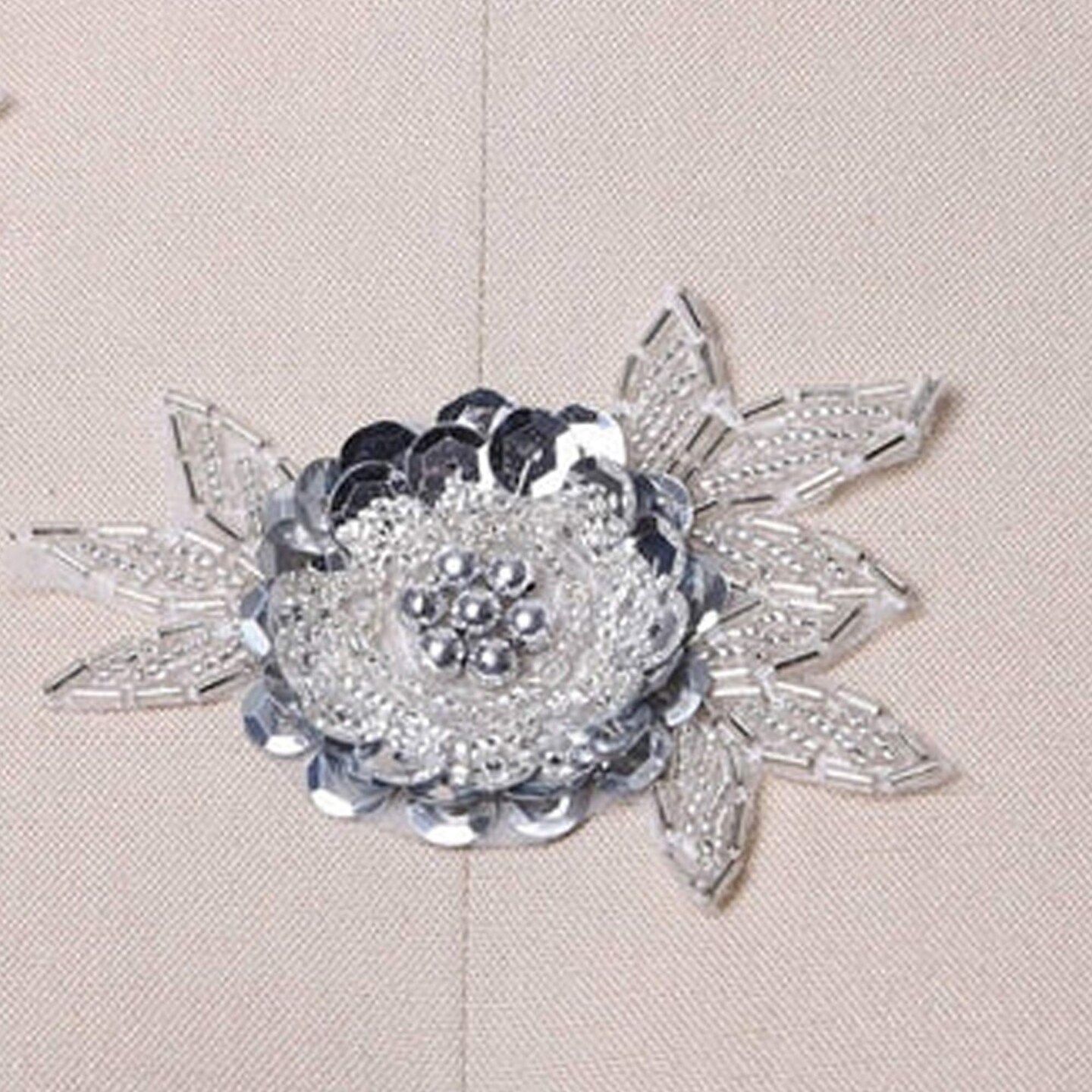 Silver Rose Sequin Beaded Applique for Dresses Costumes Jackets DIY Projects