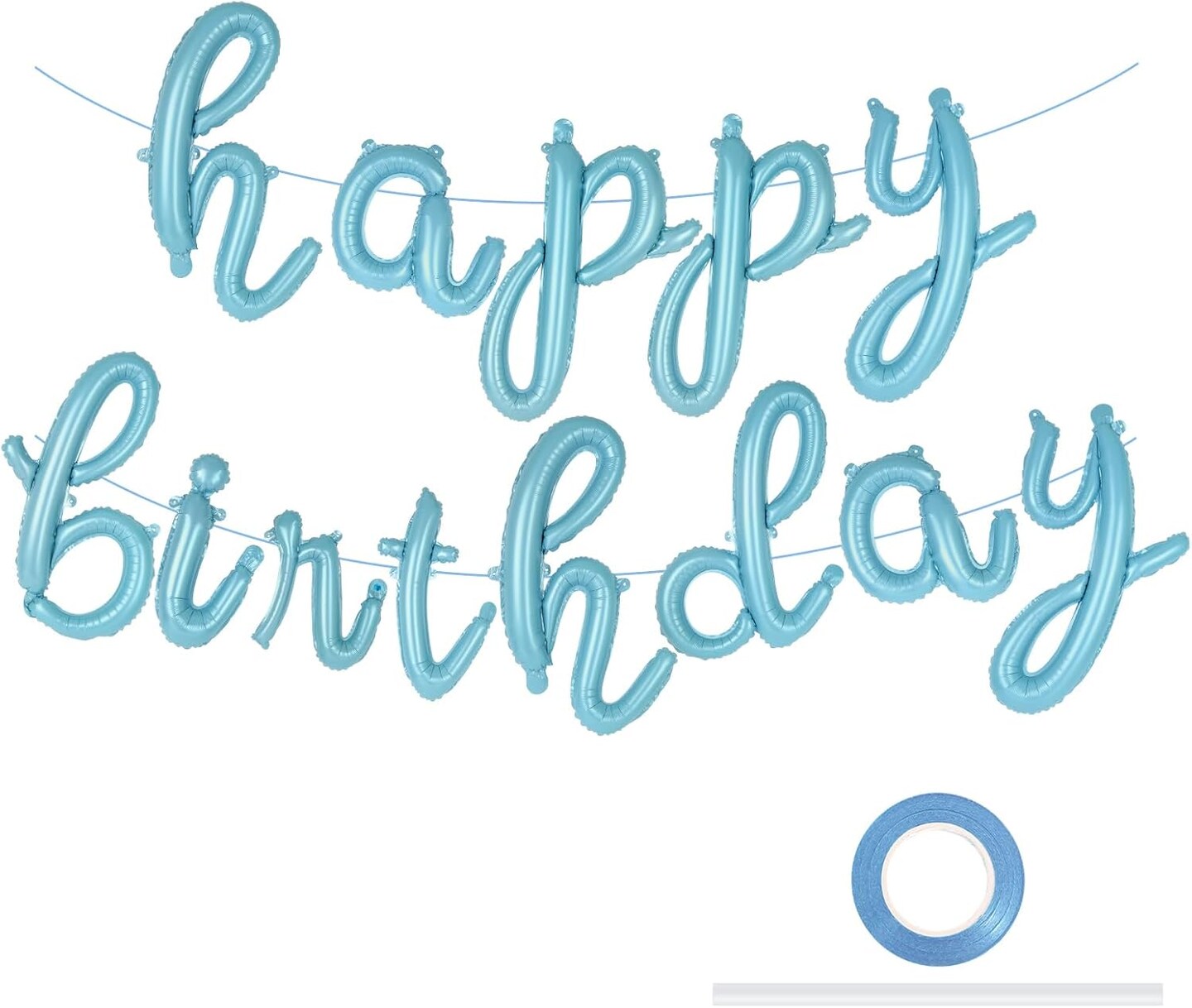 Blue Happy Birthday Balloons – Script Foil Mylar Letter Banner, Cursive Birthday Party Decorations for Kids and Adults (Blue)