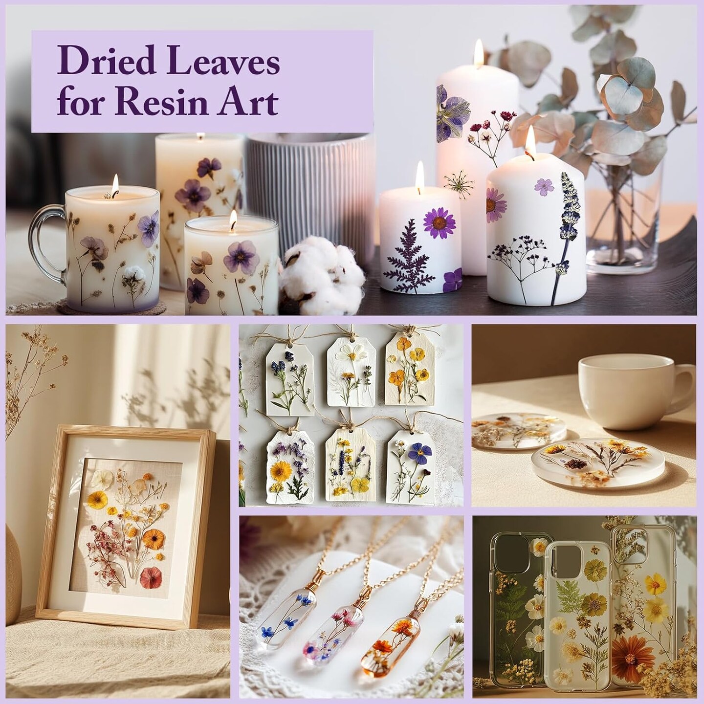100-Piece Purple Dried Pressed Flowers for Crafts – Real Flowers & Leaves for Resin, Jewelry, Scrapbooking, Candle, Soap, Card Making & DIY Projects (H-4 Set Purple)