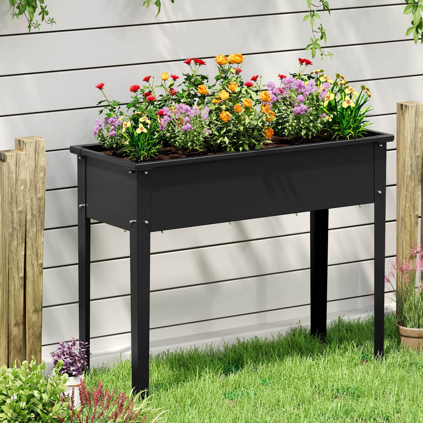 Costway 40" Raised Garden Bed with Legs Metal Elevated Planter Box Drainage Hole Backyard Green/Black