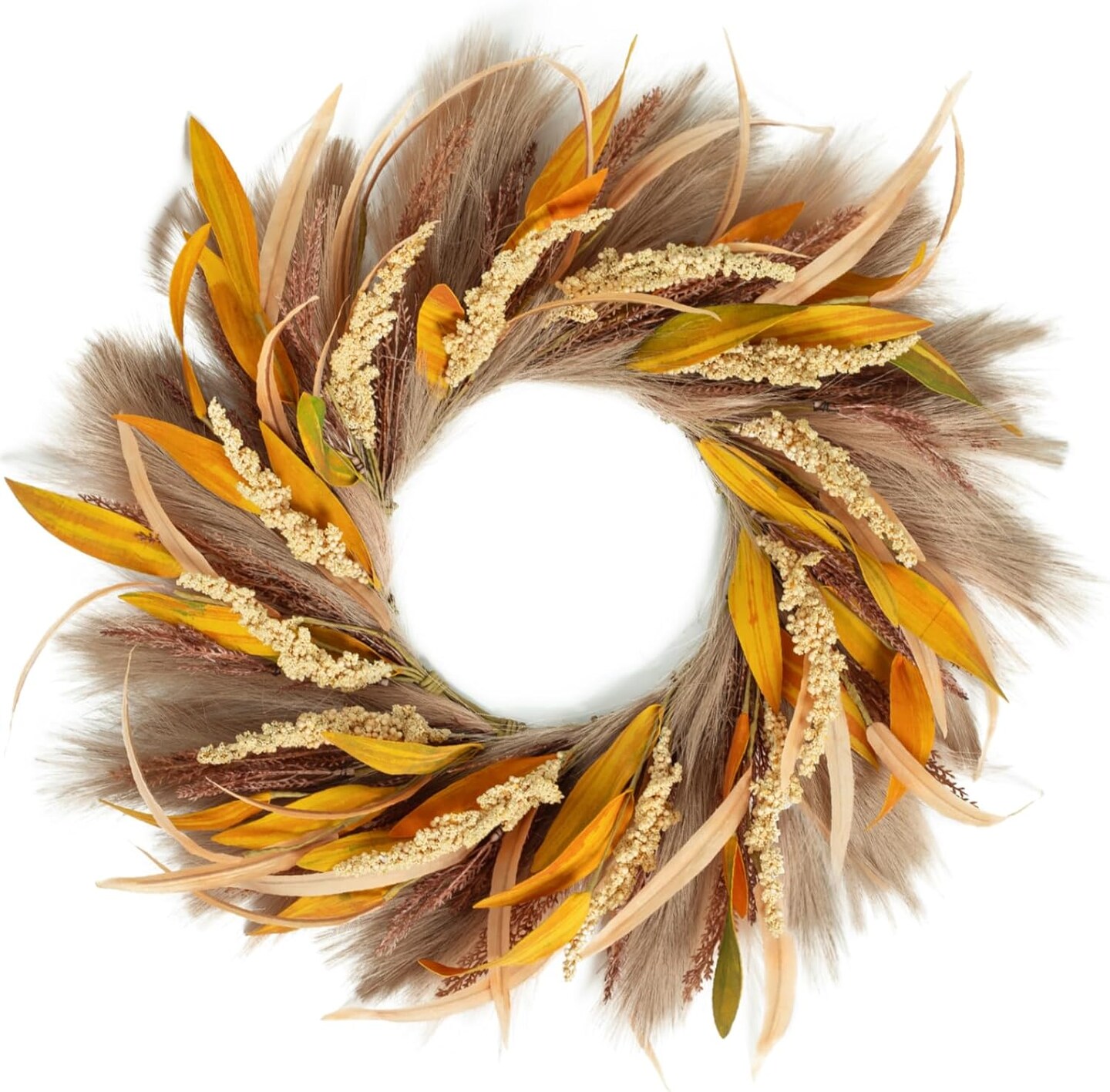 24 Inch Fall Wreath - Light Brown Reeds