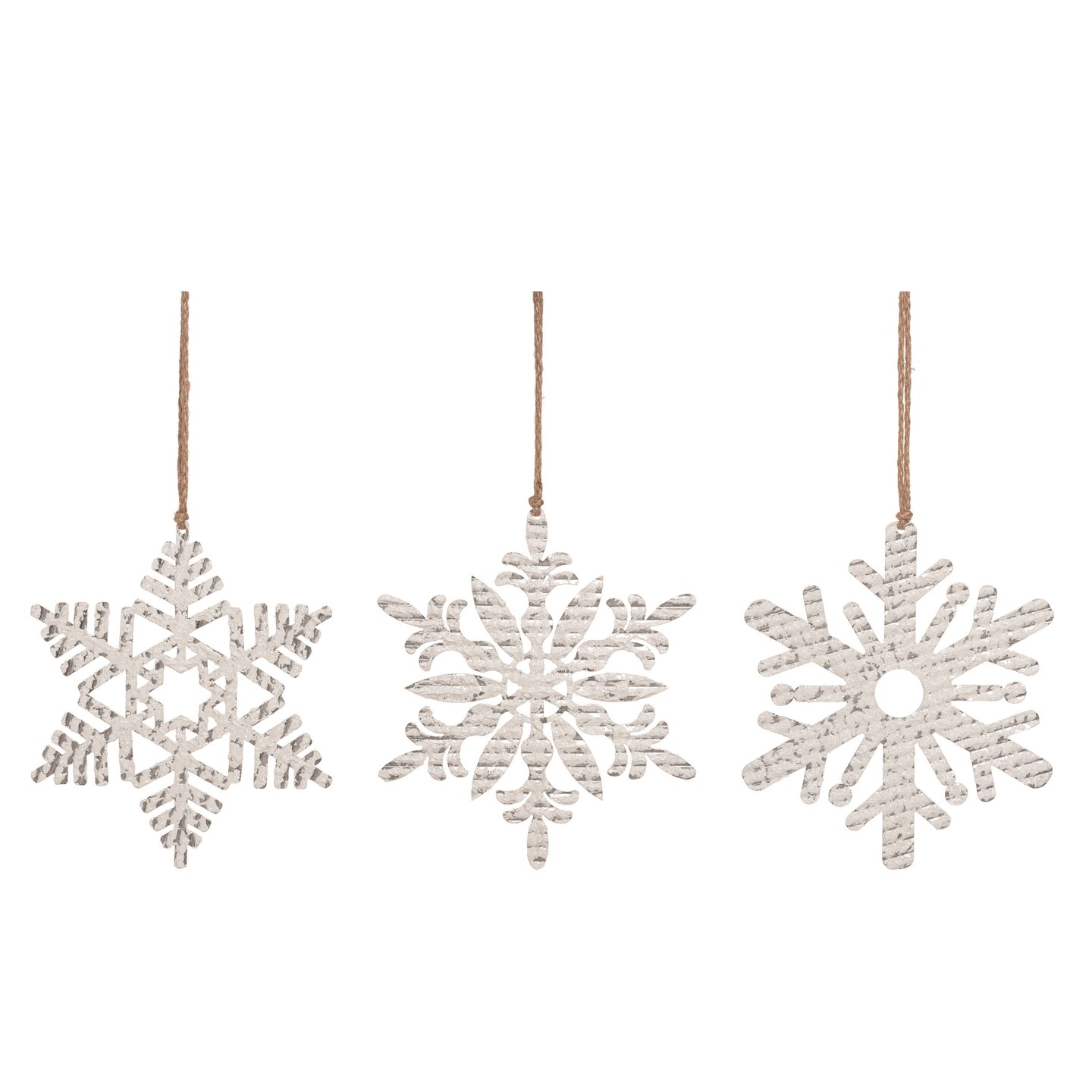 Transpac Large Metal Snowflake Ornament Set of 3, White Christmas Tree Ornaments, 10.5in, Metal, Indoor Use, Holiday Decor