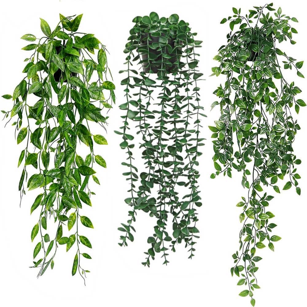 Artificial Indoor Faux Hanging Plants 3 packs (Style a) 3.6"D x 9.8"W x 7.5"H