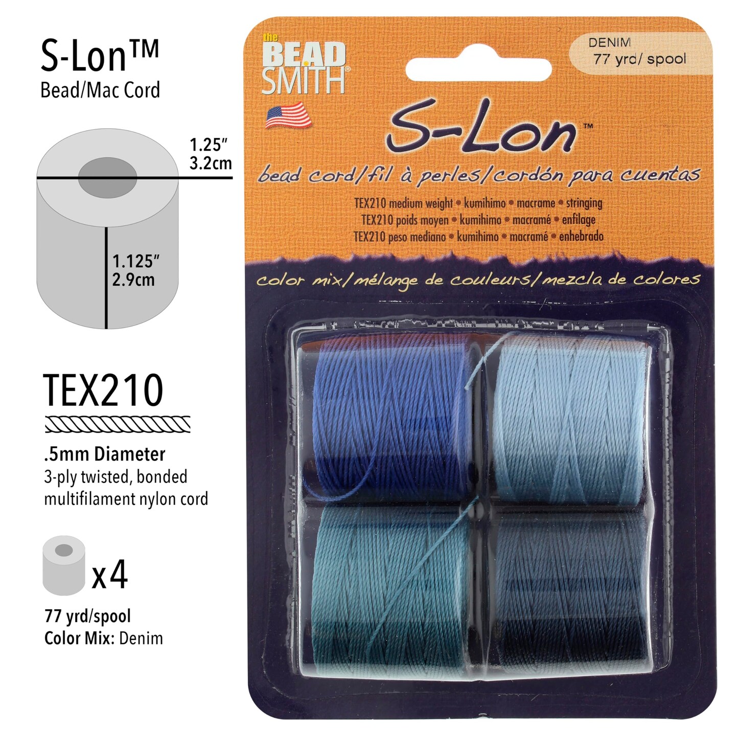 The Beadsmith Beadcord Tube of 4 Mixed Colors
