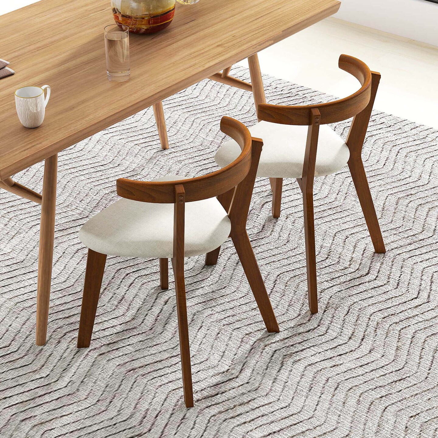 Costway Space-Saving Wood Upholstered Dining Chair Set of 2/4 with Padded Seat & Curved Back