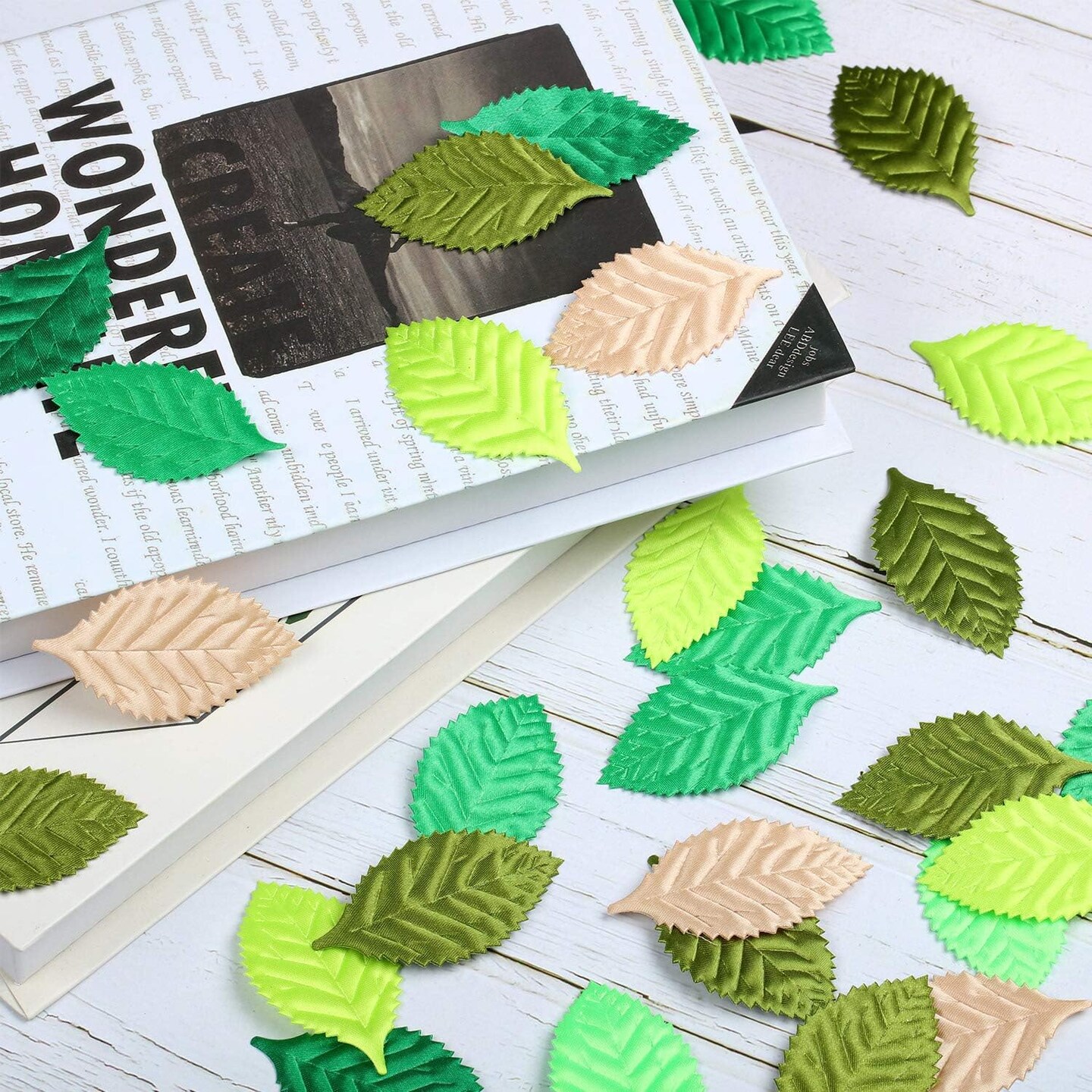 150 Pieces Fake Fabric Leaves for Crafts (Green Series) 2.52"D x 1.38"W x 0.08"H