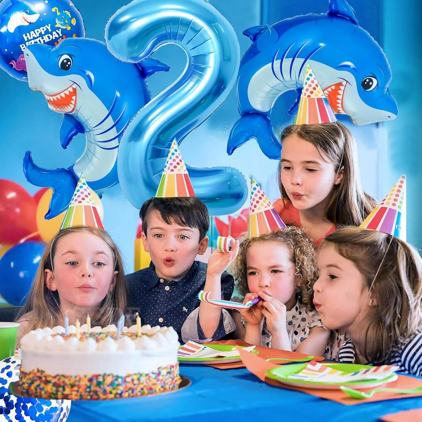 40 Inch Number 2 Balloon – Cute Blue Shark Giant Foil Balloon for 2nd Birthday, Anniversary, Kids’ Shark-Themed Party & Banquet Decoration (Shark-2)