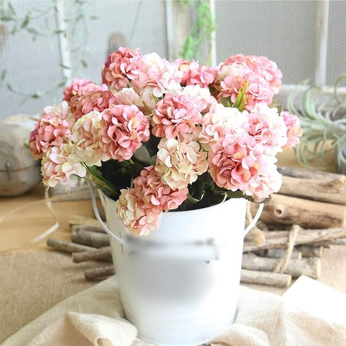 Mini Silk Hydrangea Artificial Flowers &#x2013; 1 Bouquet with 10 Heads &#x2013; Fake Flower Bundle for Wedding Centerpieces, Party &#x26; Home Decoration