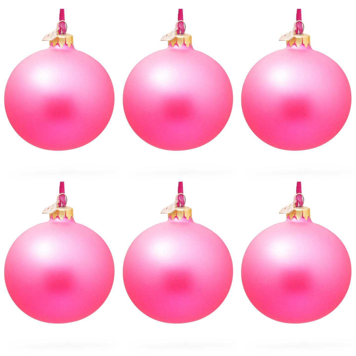 Set of 6 Solid Pink Glass Ball Christmas Ornaments 3.25 Inches