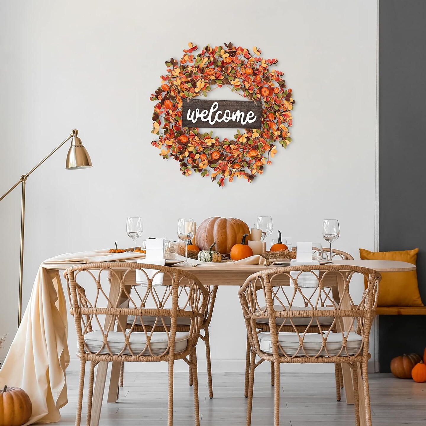 Fall Wreath 20&#x27;&#x27; Autumn Front Door (Orange)