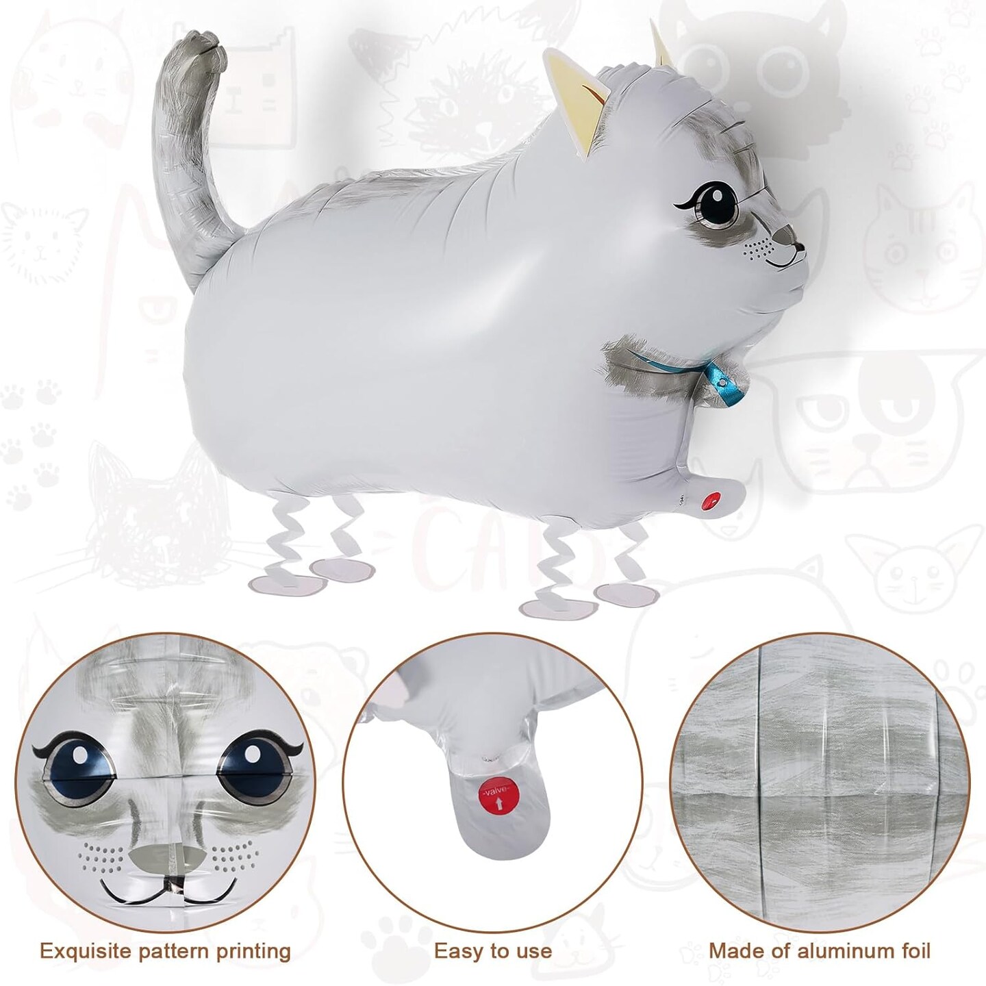 8 Pcs Walking Cat Foil Balloons – Animal Shaped Mylar Balloons for Kids’ Birthday Parties, Farm or Cat Theme Decorations (Cat-8 Pcs)