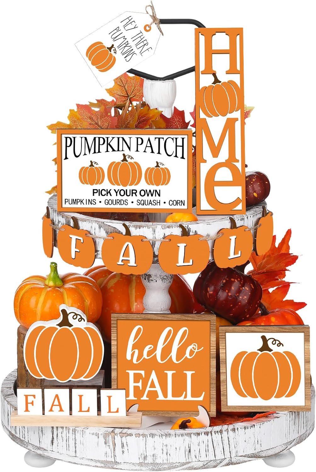 3 Pcs Fall Tiered Tray Decor Set - Autumn Harvest Wooden Sign (Pumpkin Style)