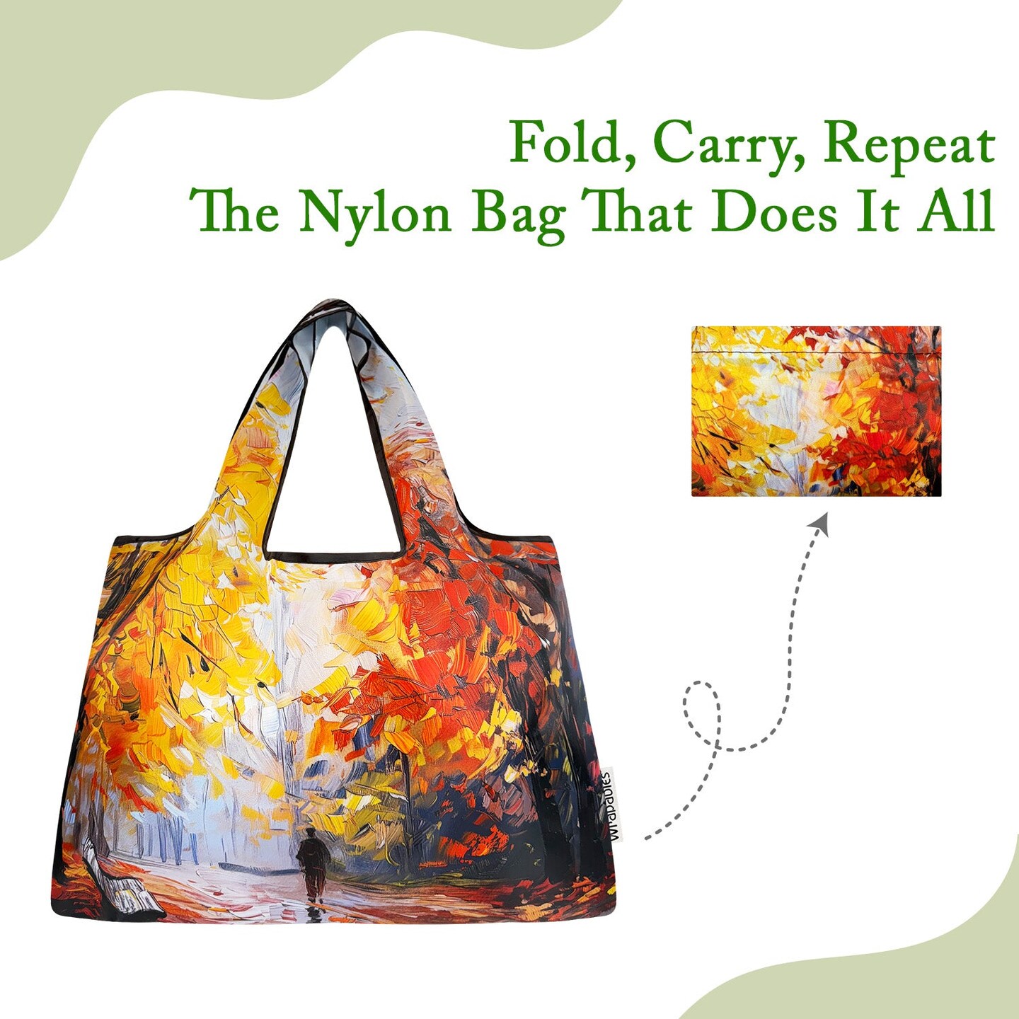 Wrapables Large Foldable Oil Painting Nylon Reusable Grocery Bag, Autumn