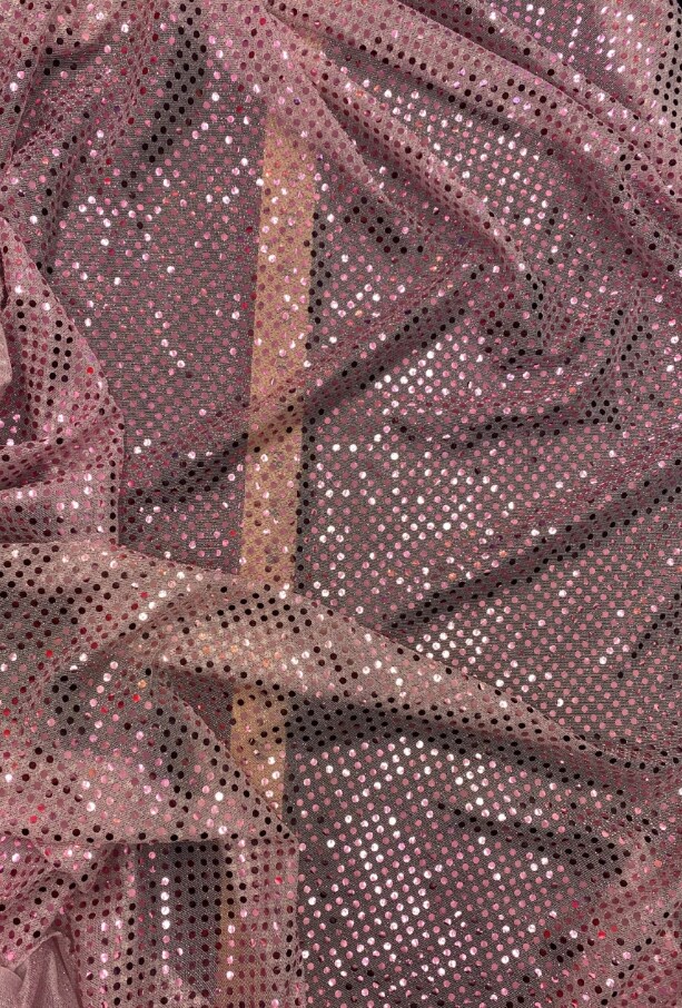 1 Yard Light Pink Confetti Sequin Mesh Fabric Polyester Mini Sparkle Tulle 42″ Wide
