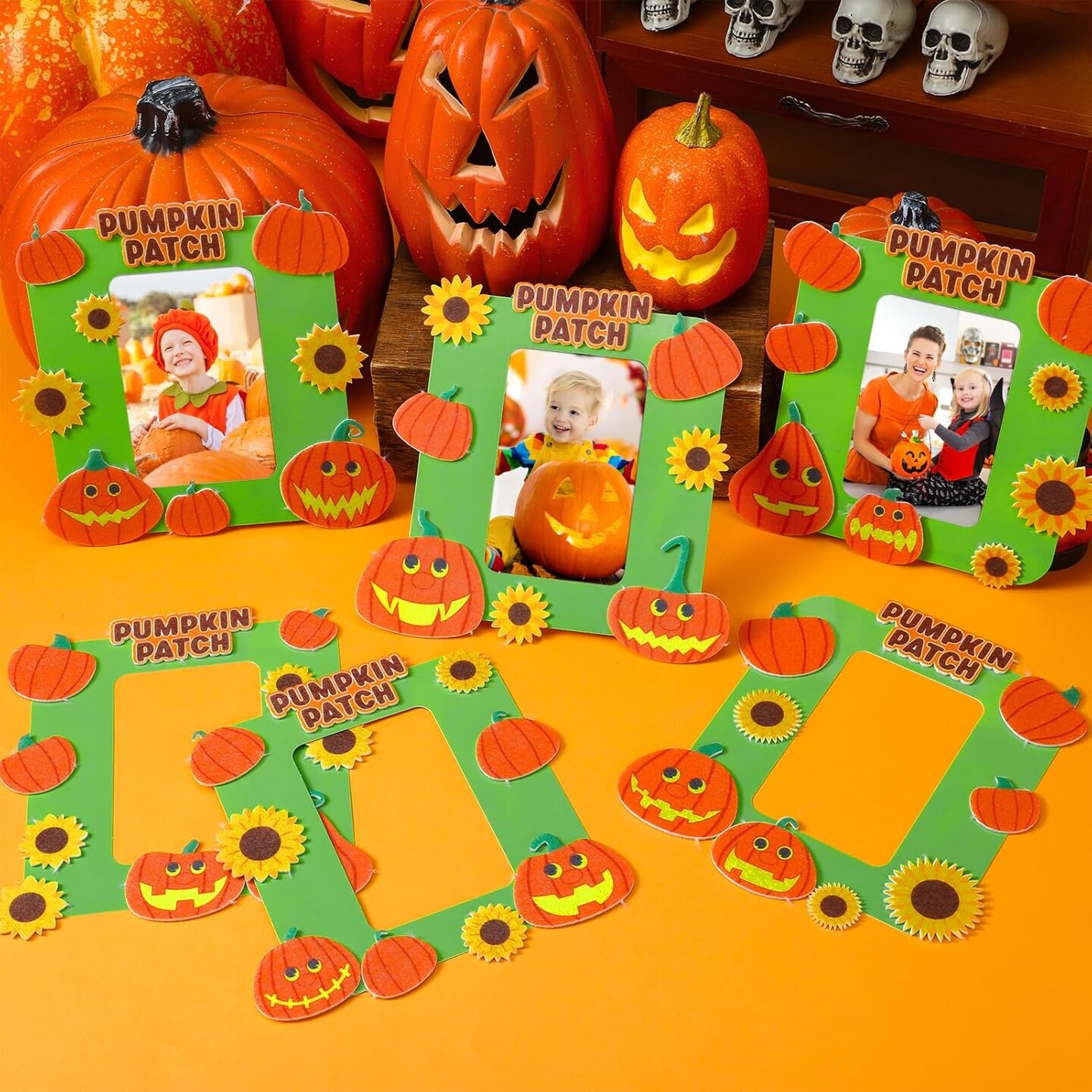 24 Sets Pumpkin Magnet Picture Frames Crafts for Kids Felt Pumpkin