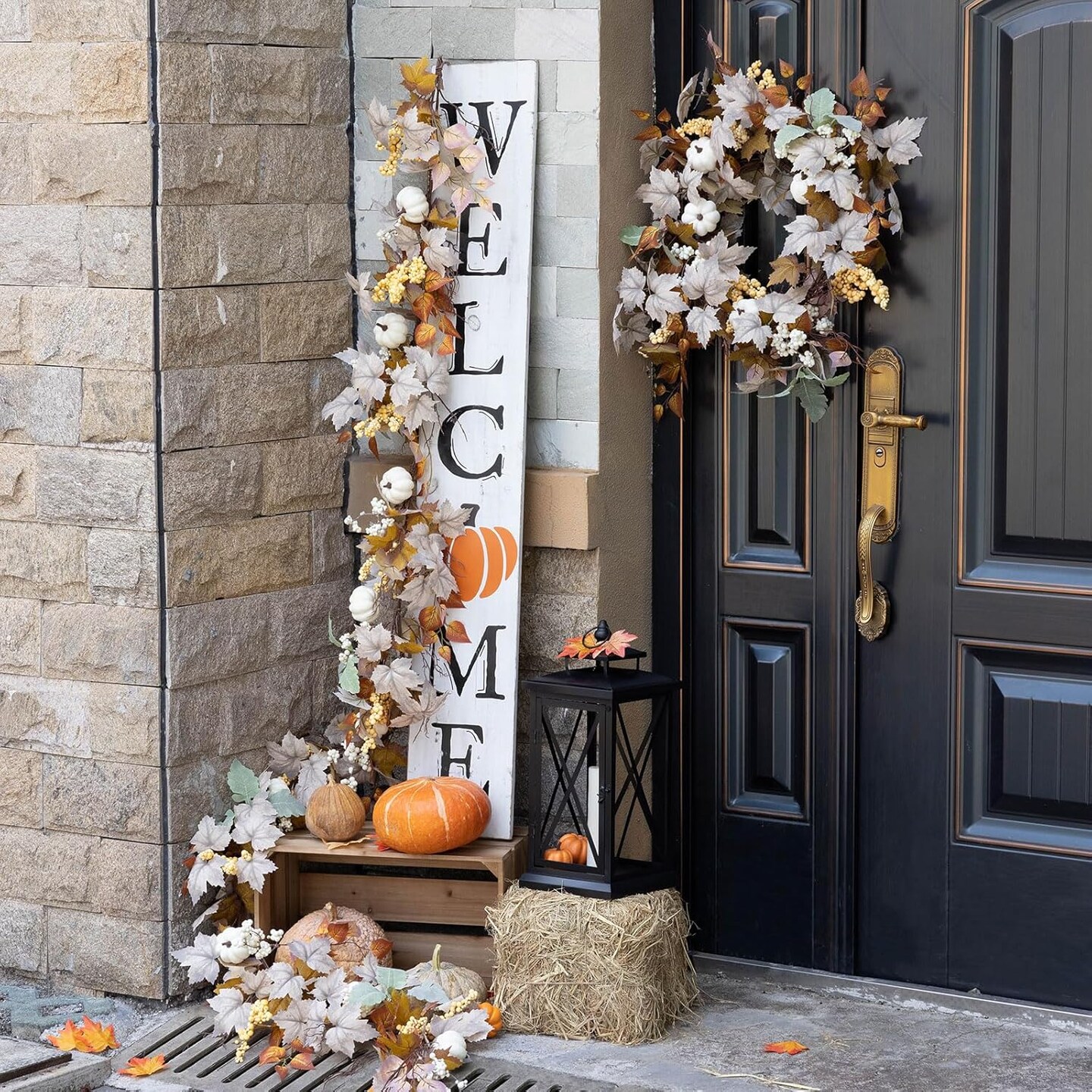 6FT Fall Maple Leaf & Pumpkin Garland – Autumn Vine Decoration for Thanksgiving, Halloween, Harvest, Home, Porch, Mantel, Fireplace, Indoor & Outdoor
