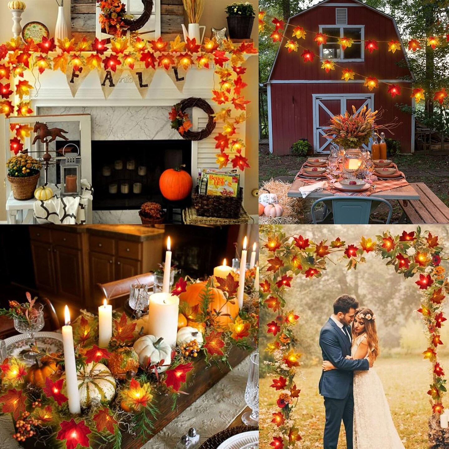 2-Pack 20FT Thanksgiving Garland with Pumpkin & Maple Leaf Lights – 40 LED Battery-Operated 3D Fall Leaves String Lights for Mantel, Table, Porch, Door, Indoor & Outdoor Decor (Orange)