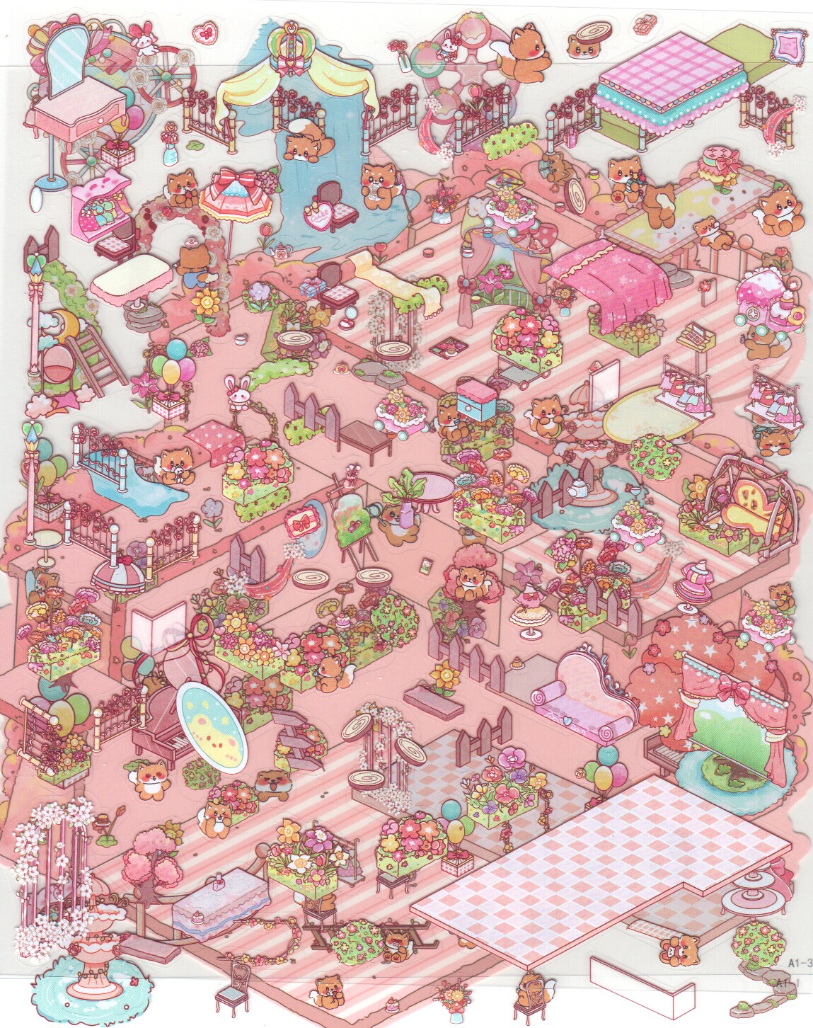 Cute Fox House Room Scene Stickers, Large Size, Isometric Sticker Activity, Adorabilities