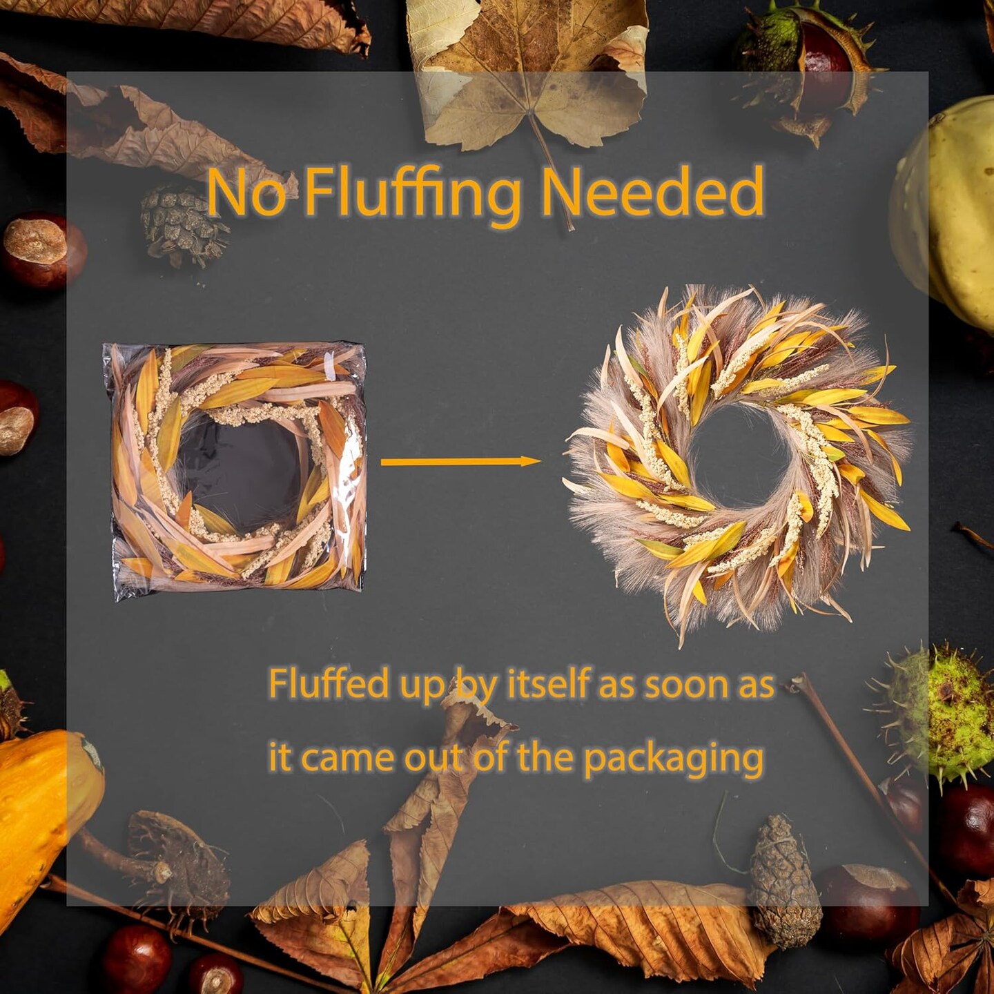 24 Inch Fall Wreath - Light Brown Reeds