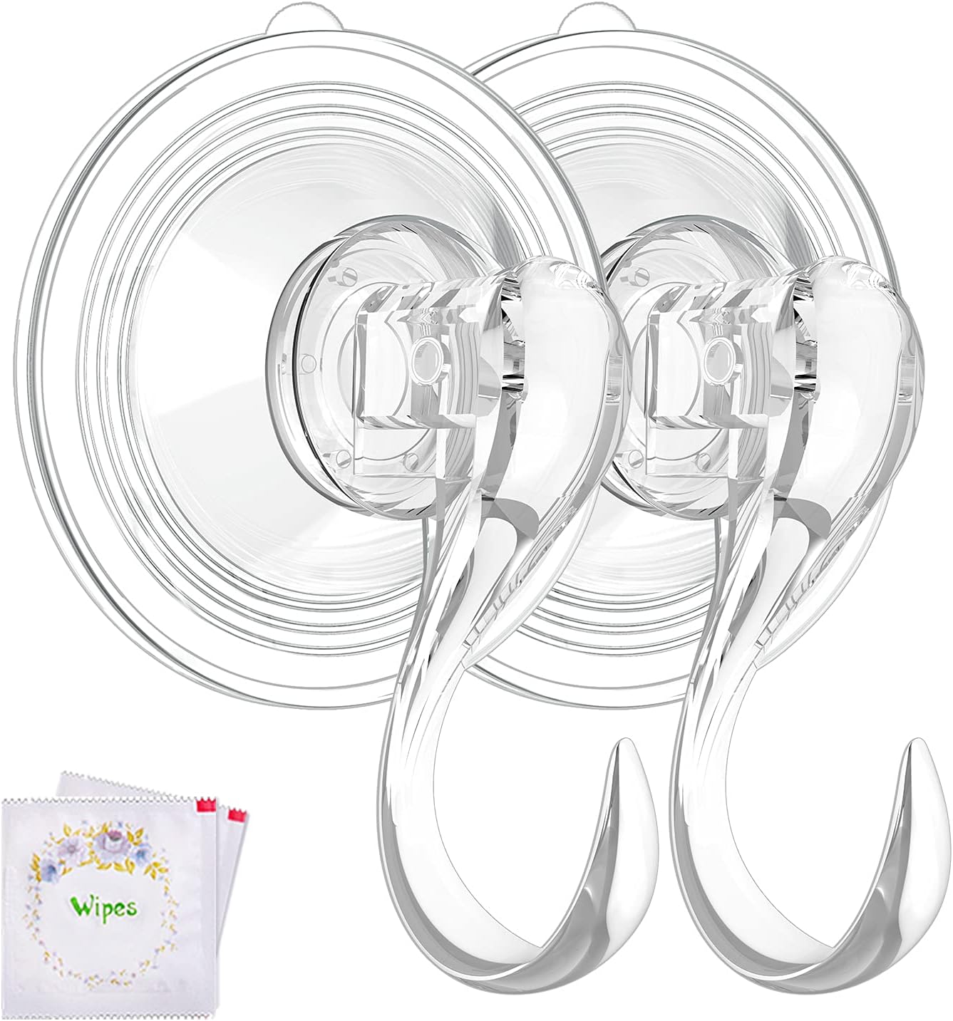 Wreath Hanger Suction Cup Hooks – Heavy Duty Clear Hooks with Wipes, 22 lb Capacity, Removable & Reusable, 2-Pack (Clear)