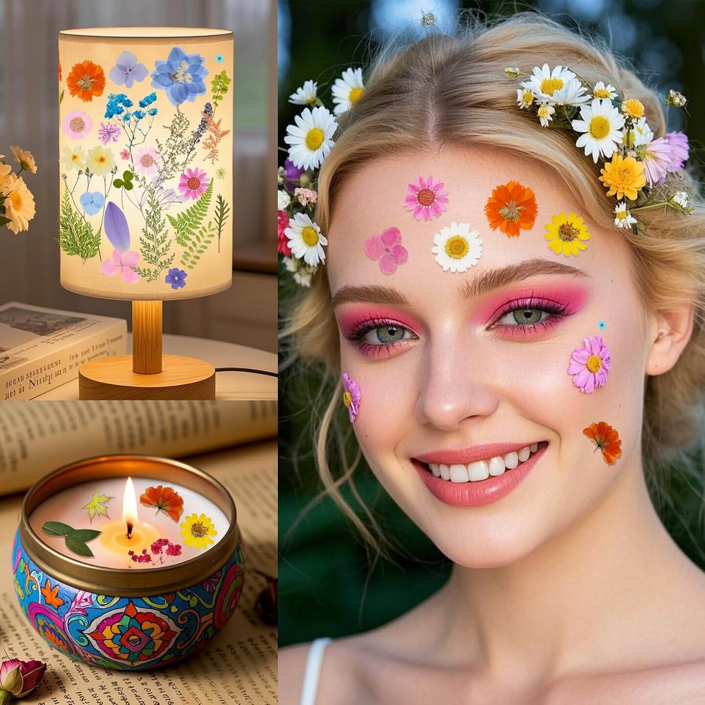 100-Piece Dried Pressed Flowers & Leaves Set for Crafts – Colorful Natural Flowers for Resin, Jewelry, Nail Art, Candle, Soap, Scrapbooking & DIY Projects – Tweezers Included