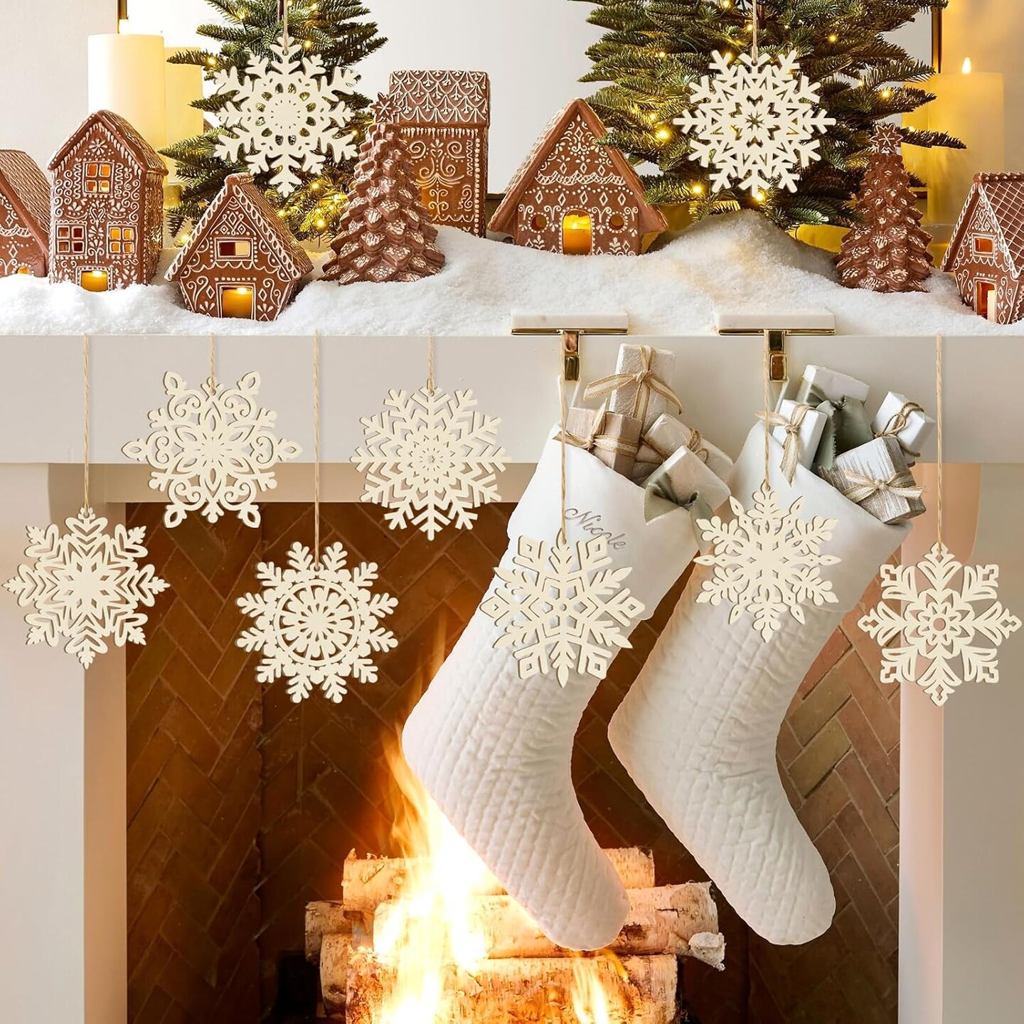 36PCS-Wooden Christmas Snowflake Ornaments to Paint Christmas Decoration